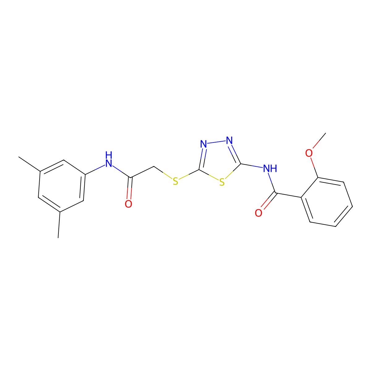 N-(5-((2-((3,5-dimethylphenyl)amino)-2-oxoethyl)thio)-1,3,4-thiadiazol-2-yl)-2-methoxybenzamide molecular structure, CAS 392296-34-3