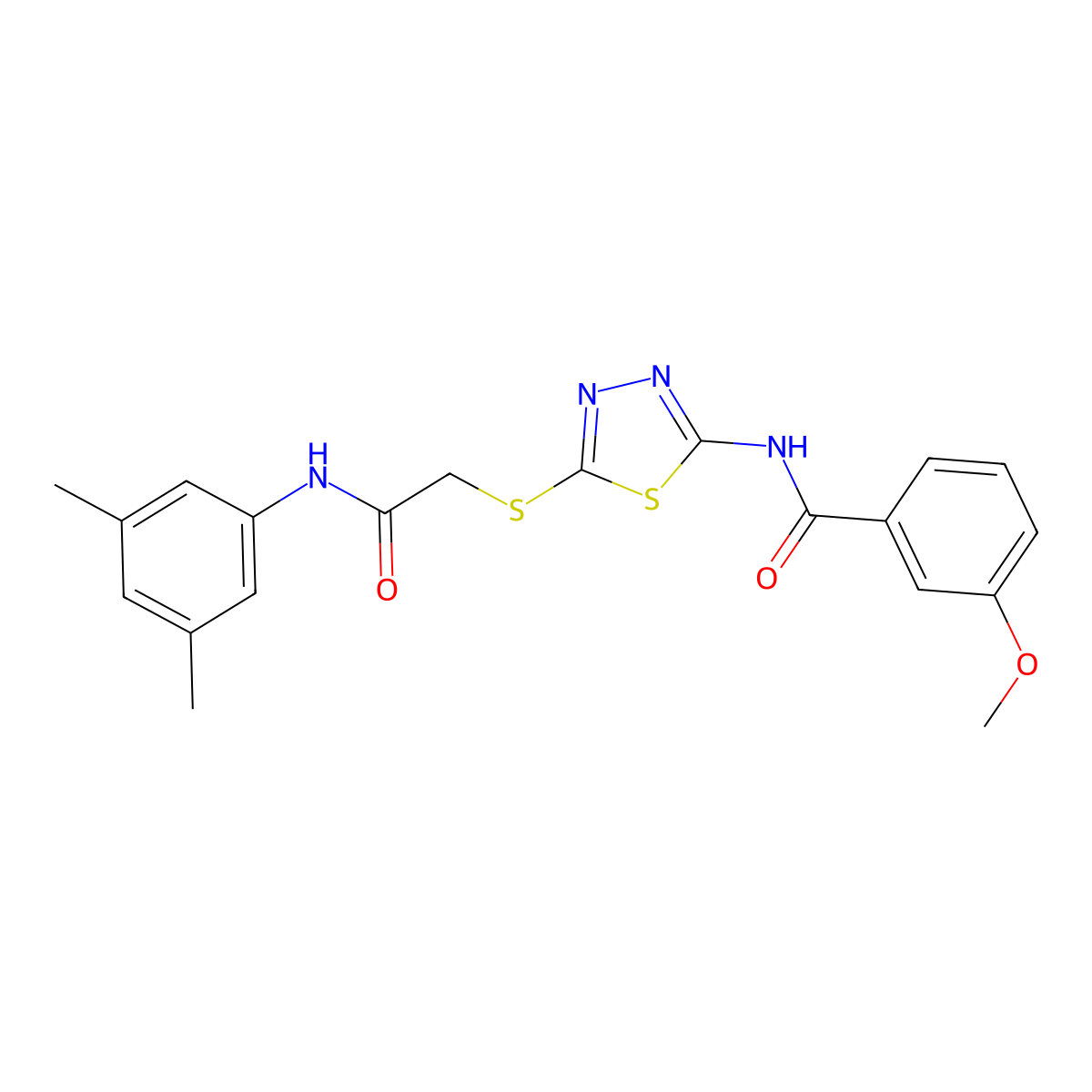N-(5-((2-((3,5-dimethylphenyl)amino)-2-oxoethyl)thio)-1,3,4-thiadiazol-2-yl)-3-methoxybenzamide molecular structure, CAS 392296-35-4