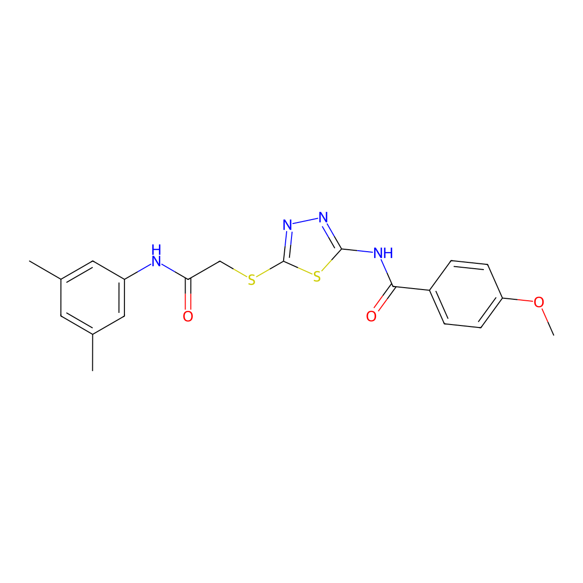 N-[5-[2-(3,5-dimethylanilino)-2-oxoethyl]sulfanyl-1,3,4-thiadiazol-2-yl]-4-methoxybenzamide molecular structure, CAS 392296-36-5