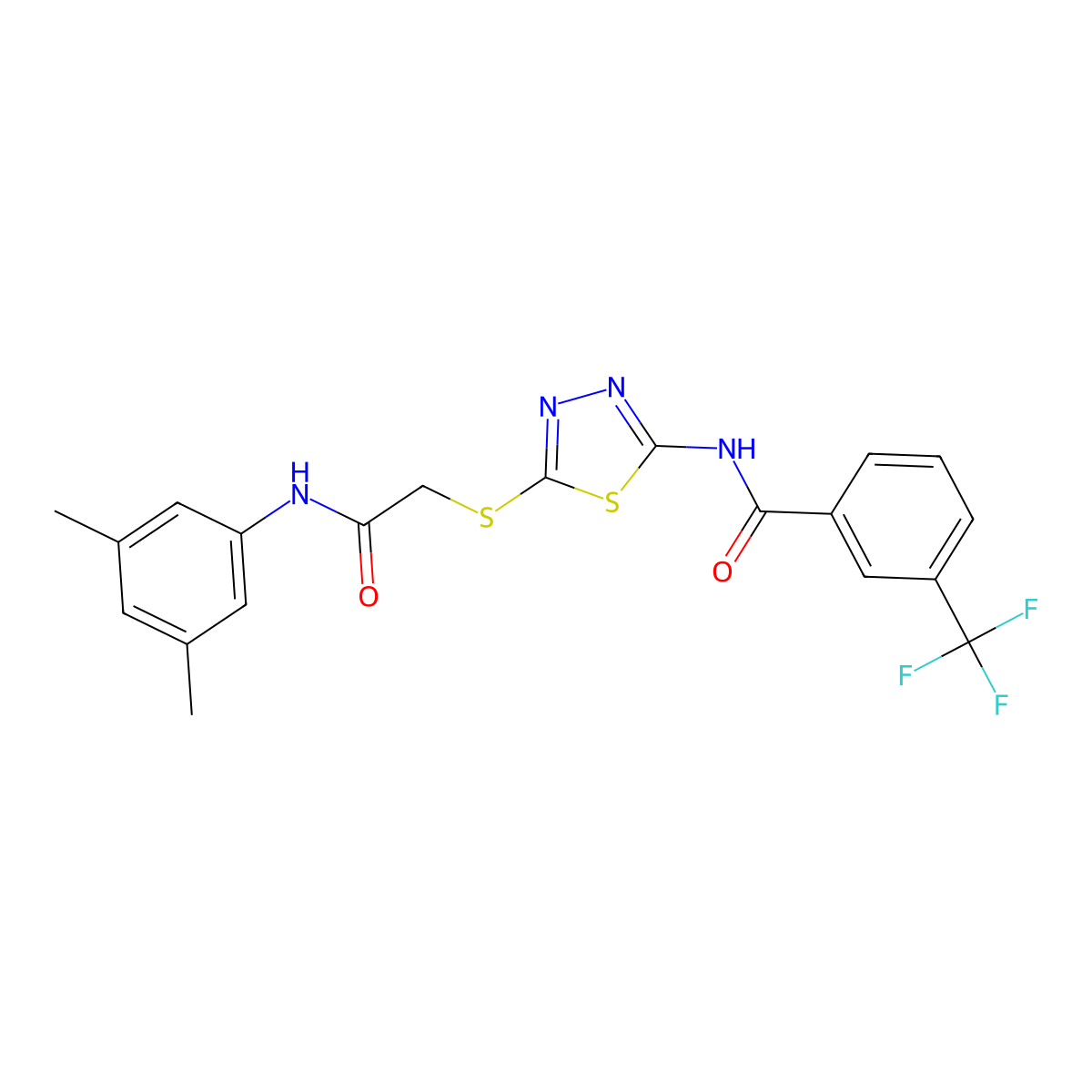 N-(5-((2-((3,5-dimethylphenyl)amino)-2-oxoethyl)thio)-1,3,4-thiadiazol-2-yl)-3-(trifluoromethyl)benzamide molecular structure, CAS 392296-45-6
