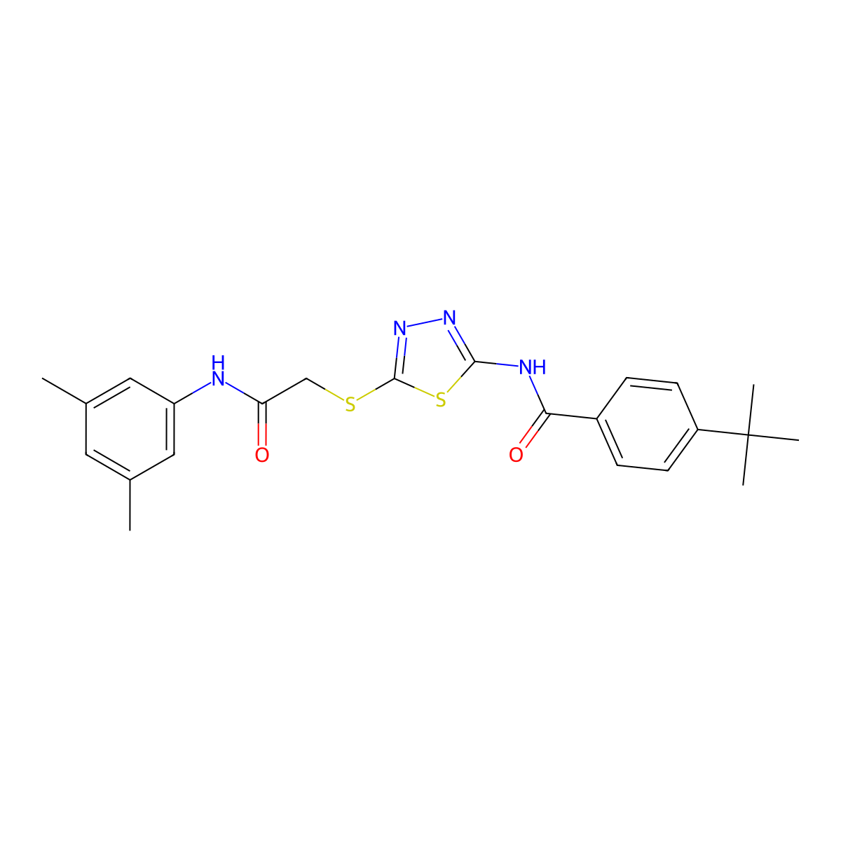 4-(tert-butyl)-N-(5-((2-((3,5-dimethylphenyl)amino)-2-oxoethyl)thio)-1,3,4-thiadiazol-2-yl)benzamide molecular structure, CAS 392296-46-7