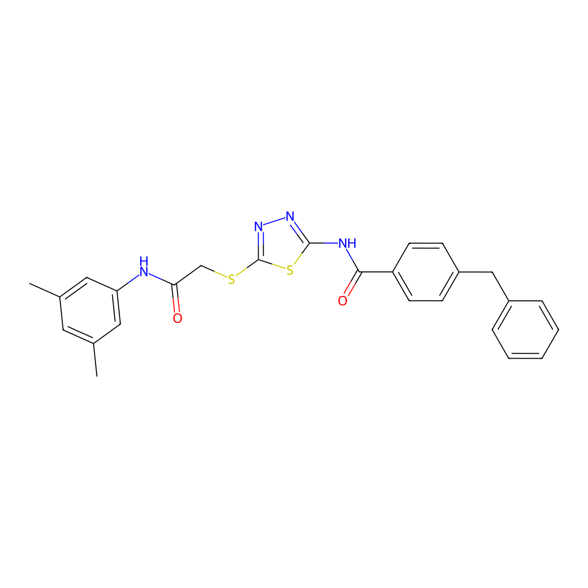4-benzyl-N-(5-((2-((3,5-dimethylphenyl)amino)-2-oxoethyl)thio)-1,3,4-thiadiazol-2-yl)benzamide molecular structure, CAS 392296-47-8