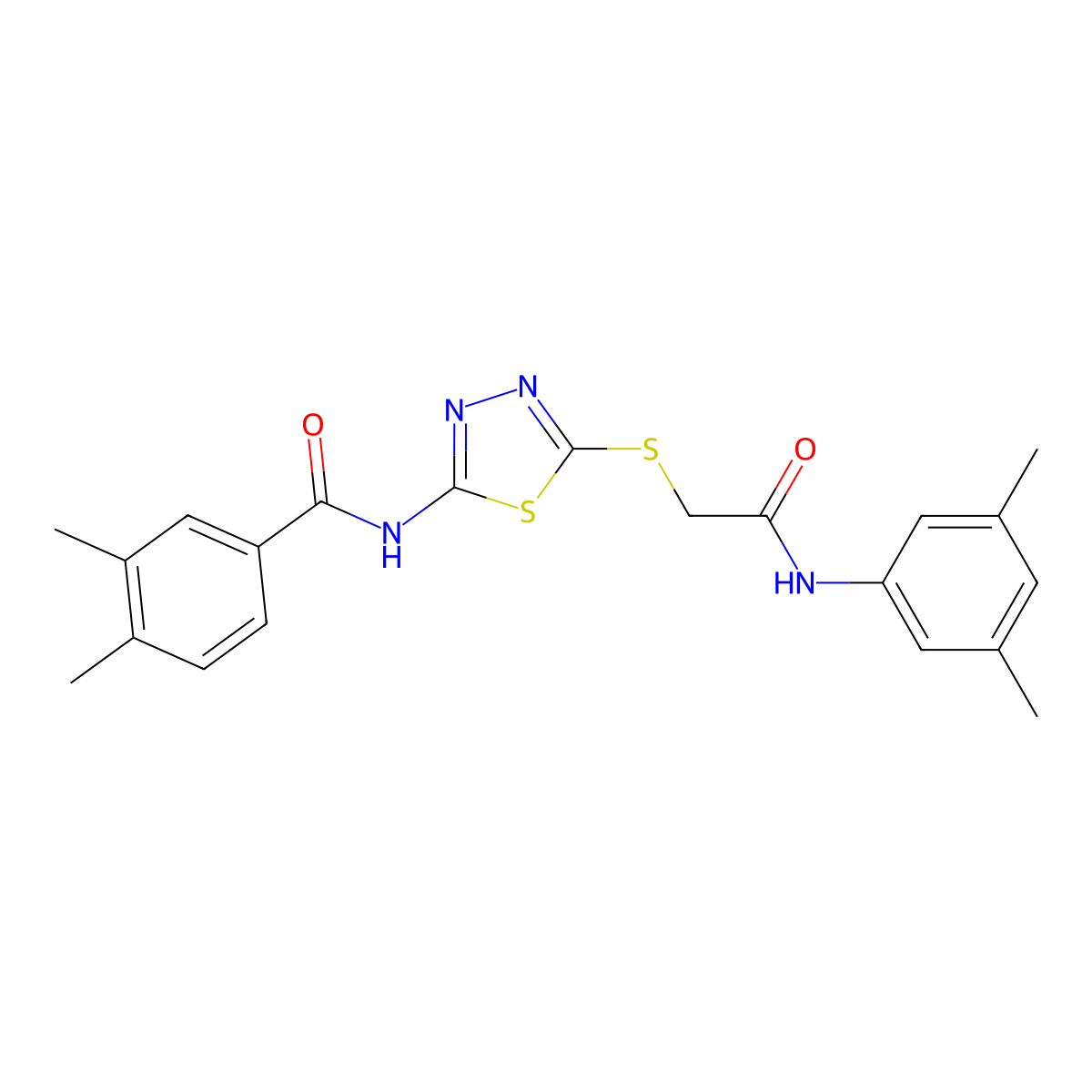 N-(5-((2-((3,5-dimethylphenyl)amino)-2-oxoethyl)thio)-1,3,4-thiadiazol-2-yl)-3,4-dimethylbenzamide molecular structure, CAS 392296-53-6