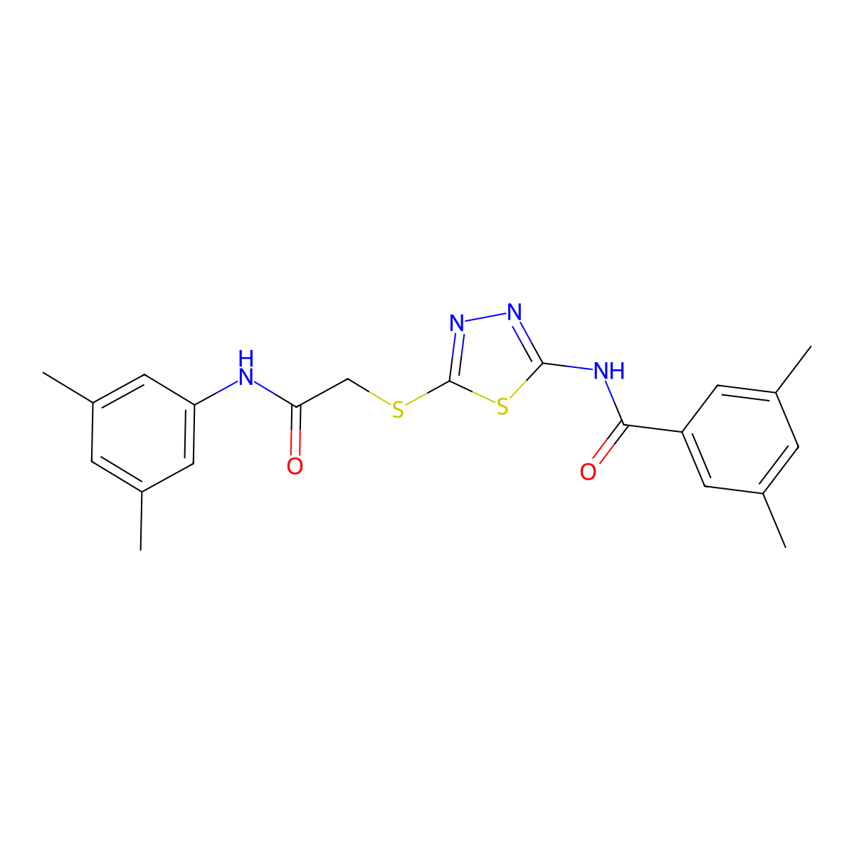 N-(5-((2-((3,5-dimethylphenyl)amino)-2-oxoethyl)thio)-1,3,4-thiadiazol-2-yl)-3,5-dimethylbenzamide molecular structure, CAS 392296-55-8