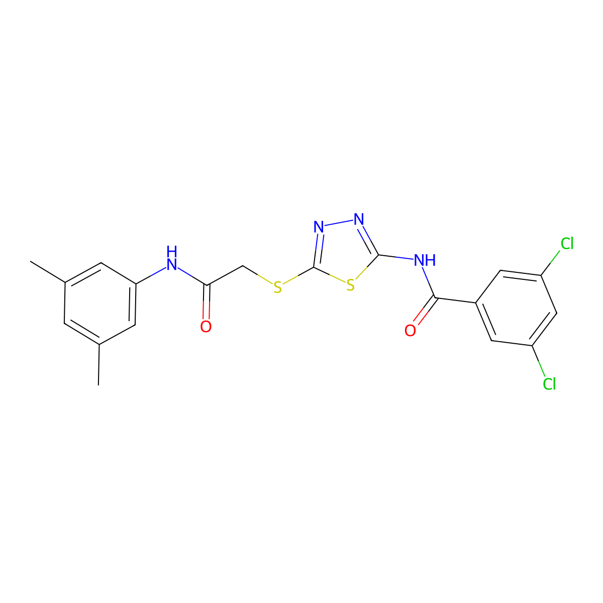 3,5-dichloro-N-(5-((2-((3,5-dimethylphenyl)amino)-2-oxoethyl)thio)-1,3,4-thiadiazol-2-yl)benzamide molecular structure, CAS 392296-57-0