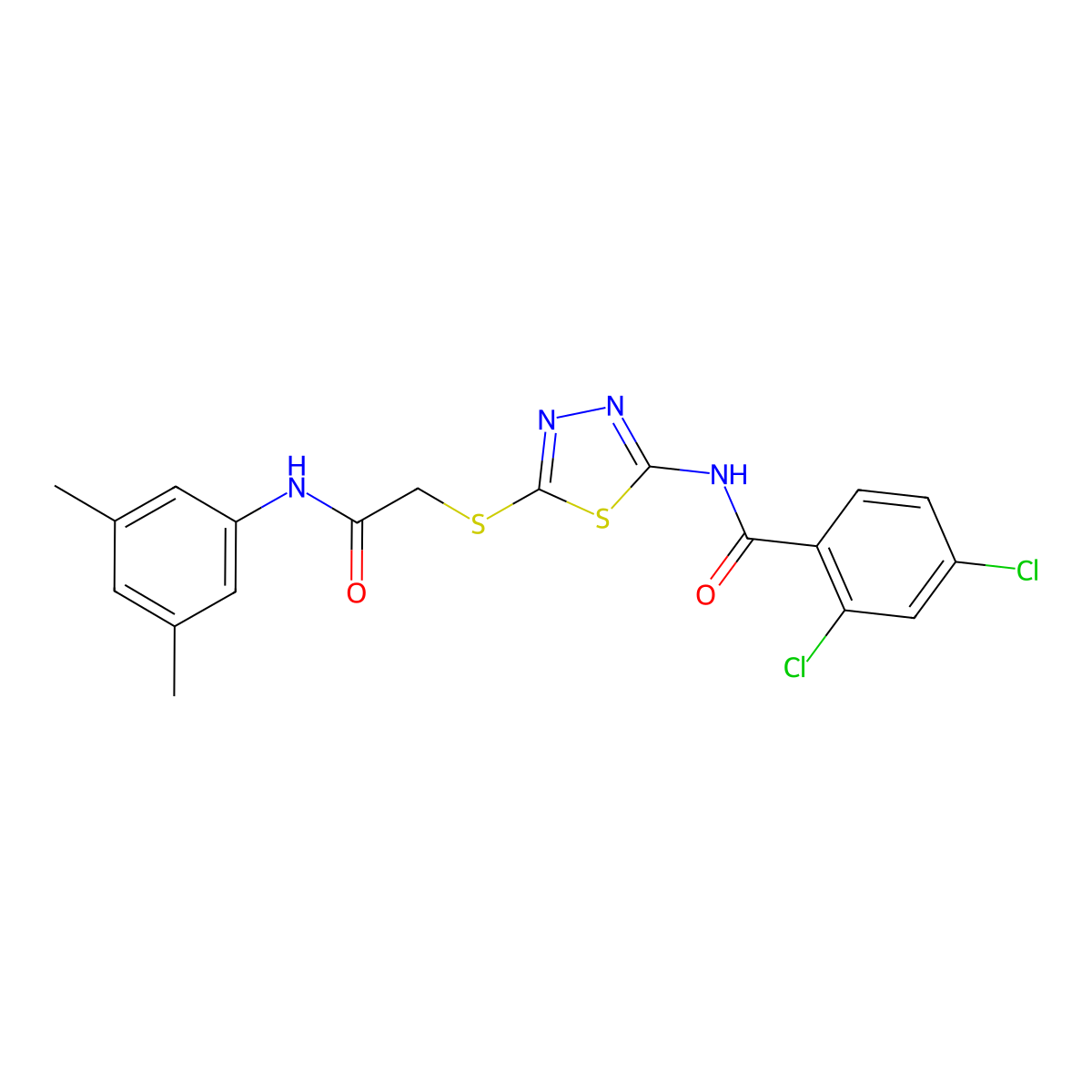 2,4-dichloro-N-[5-[2-(3,5-dimethylanilino)-2-oxoethyl]sulfanyl-1,3,4-thiadiazol-2-yl]benzamide molecular structure, CAS 392296-59-2