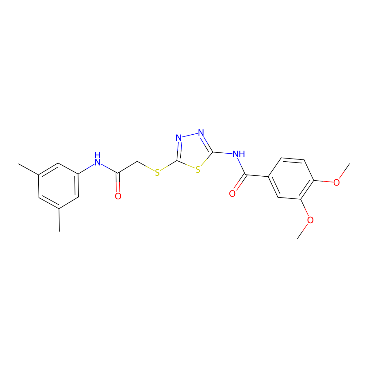 N-(5-((2-((3,5-dimethylphenyl)amino)-2-oxoethyl)thio)-1,3,4-thiadiazol-2-yl)-3,4-dimethoxybenzamide molecular structure, CAS 392296-63-8