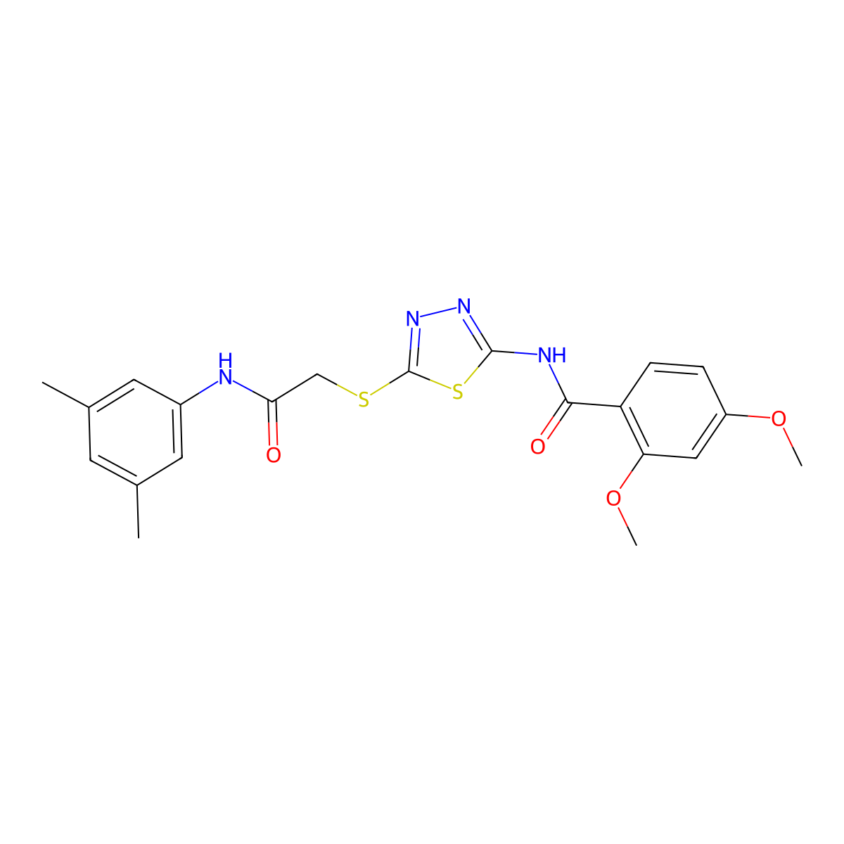 N-(5-((2-((3,5-dimethylphenyl)amino)-2-oxoethyl)thio)-1,3,4-thiadiazol-2-yl)-2,4-dimethoxybenzamide molecular structure, CAS 392296-65-0