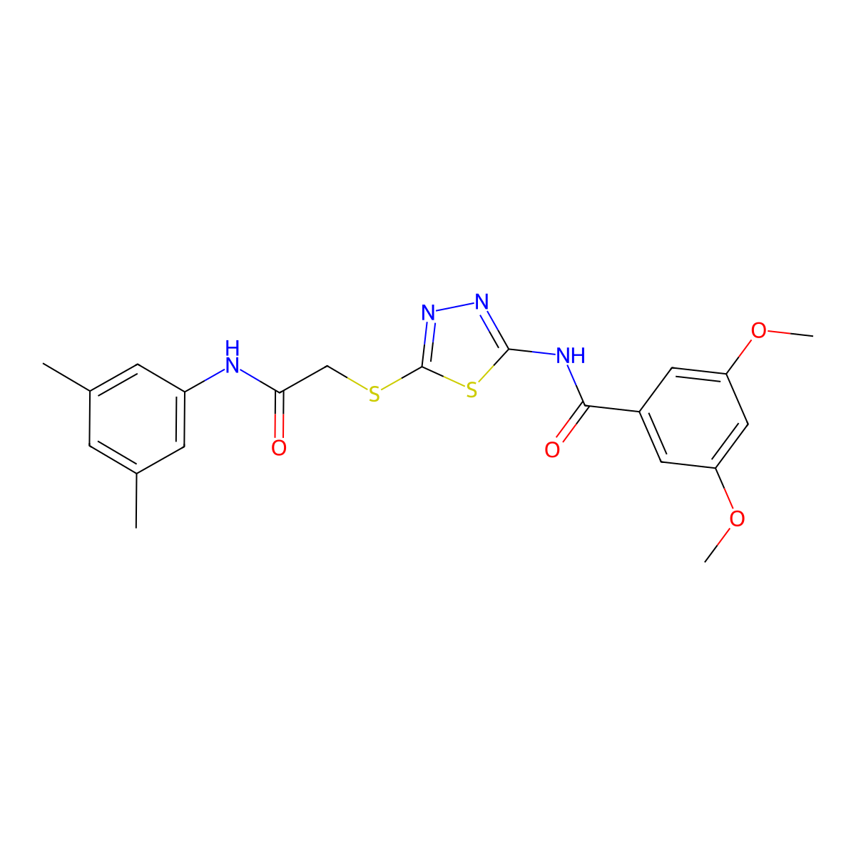 N-(5-((2-((3,5-dimethylphenyl)amino)-2-oxoethyl)thio)-1,3,4-thiadiazol-2-yl)-3,5-dimethoxybenzamide molecular structure, CAS 392296-66-1
