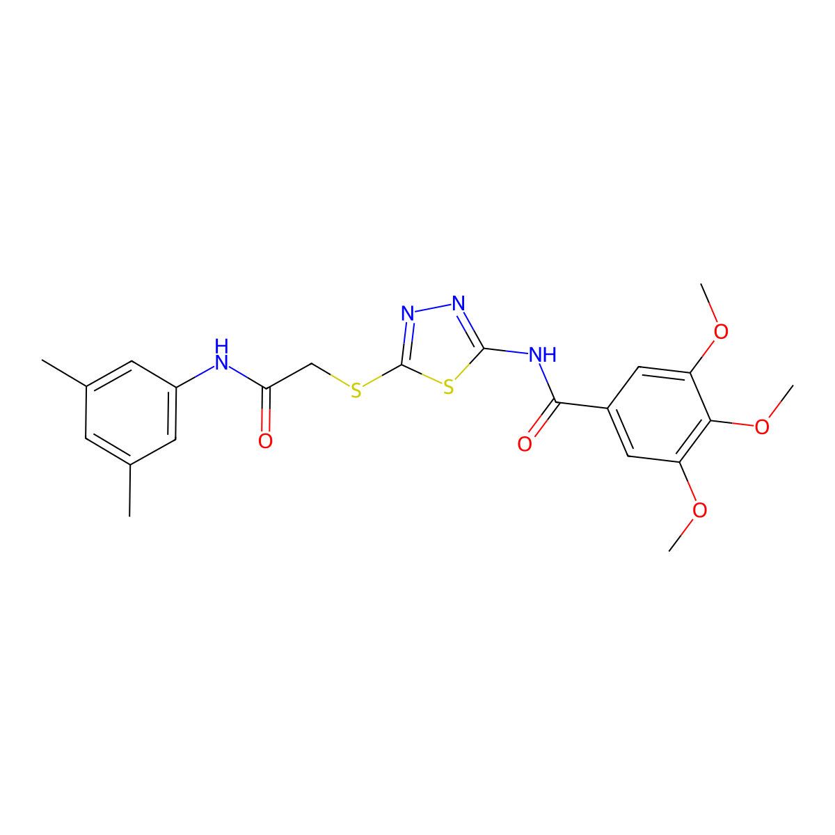 N-(5-((2-((3,5-dimethylphenyl)amino)-2-oxoethyl)thio)-1,3,4-thiadiazol-2-yl)-3,4,5-trimethoxybenzamide molecular structure, CAS 392296-68-3