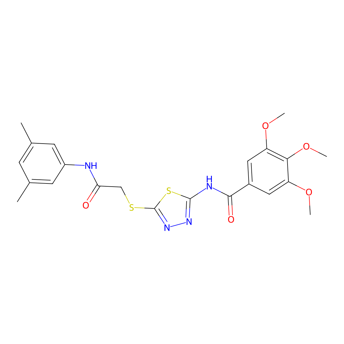 N-(5-((2-((3,5-dimethylphenyl)amino)-2-oxoethyl)thio)-1,3,4-thiadiazol-2-yl)-3,4,5-trimethoxybenzamide molecular structure, CAS 392296-68-3