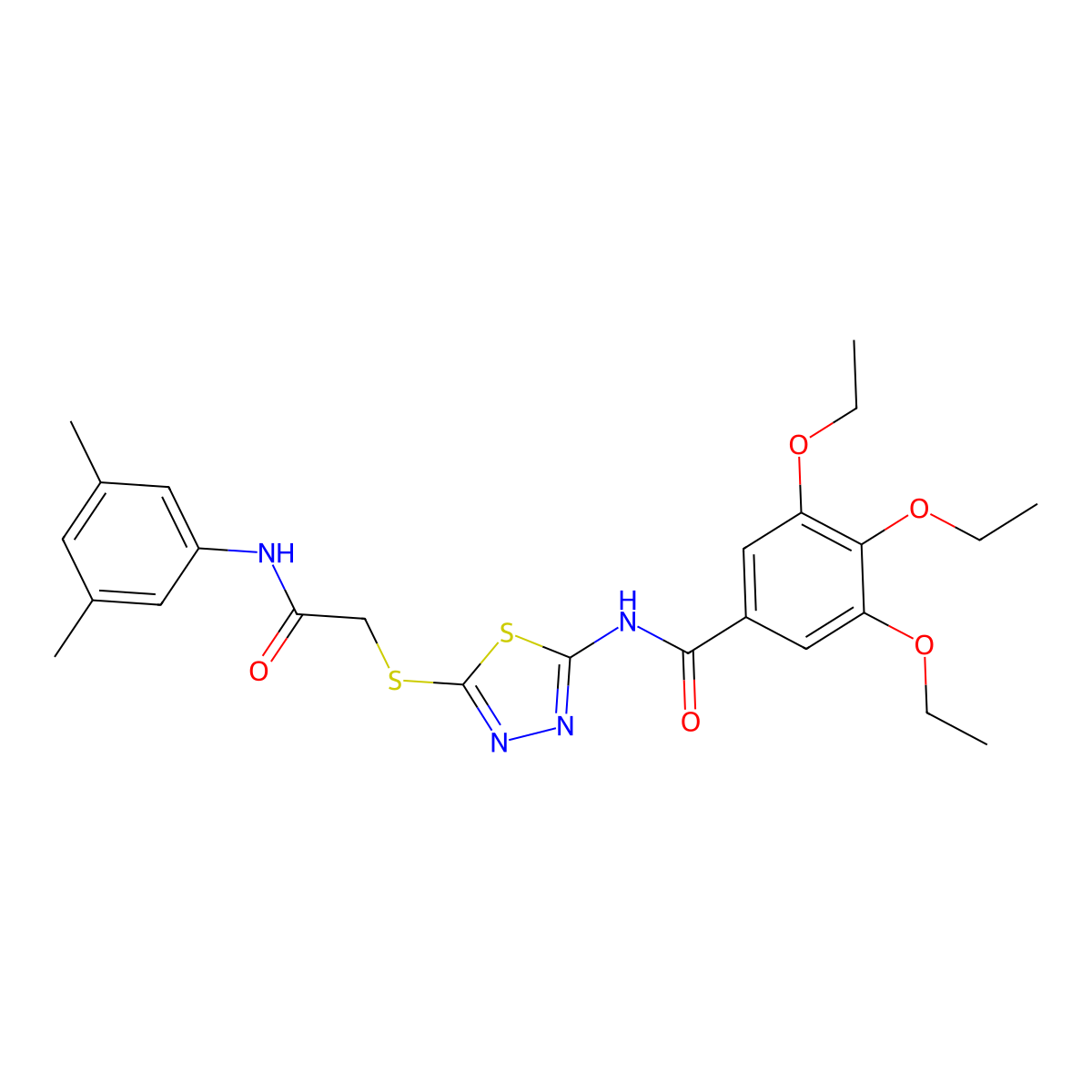 N-(5-((2-((3,5-dimethylphenyl)amino)-2-oxoethyl)thio)-1,3,4-thiadiazol-2-yl)-3,4,5-triethoxybenzamide molecular structure, CAS 392296-69-4