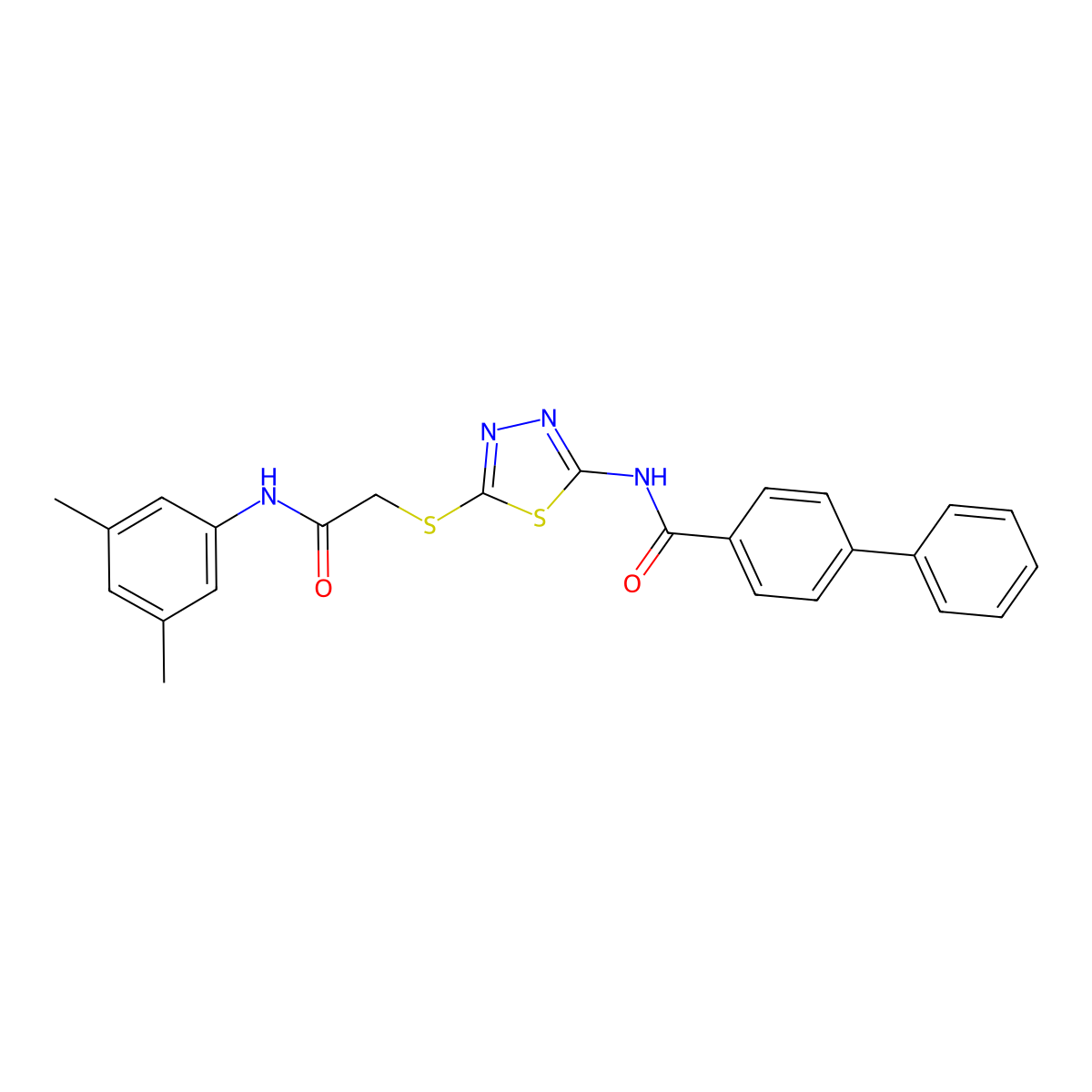 N-[5-[2-(3,5-dimethylanilino)-2-oxoethyl]sulfanyl-1,3,4-thiadiazol-2-yl]-4-phenylbenzamide molecular structure, CAS 392296-70-7