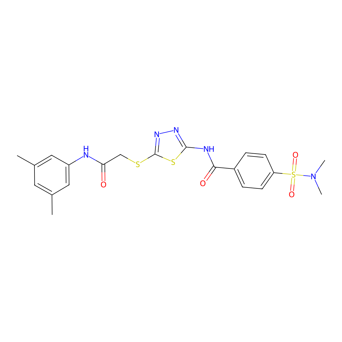 N-[5-[2-(3,5-dimethylanilino)-2-oxoethyl]sulfanyl-1,3,4-thiadiazol-2-yl]-4-(dimethylsulfamoyl)benzamide molecular structure, CAS 392296-71-8