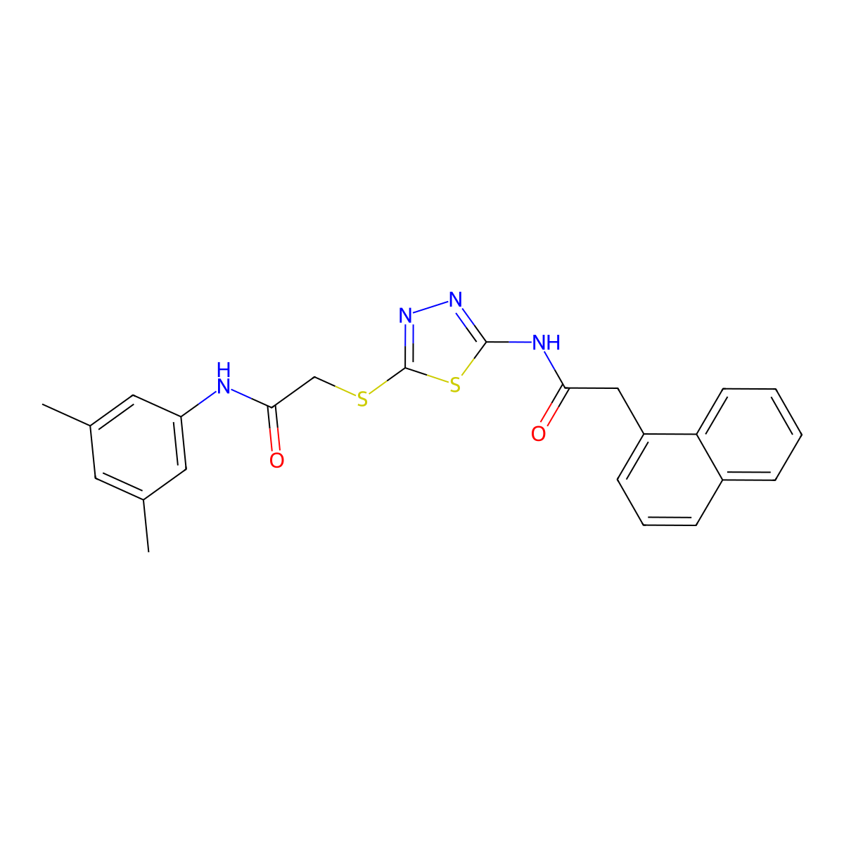 N-(3,5-dimethylphenyl)-2-((5-(2-(naphthalen-1-yl)acetamido)-1,3,4-thiadiazol-2-yl)thio)acetamide molecular structure, CAS 392296-77-4