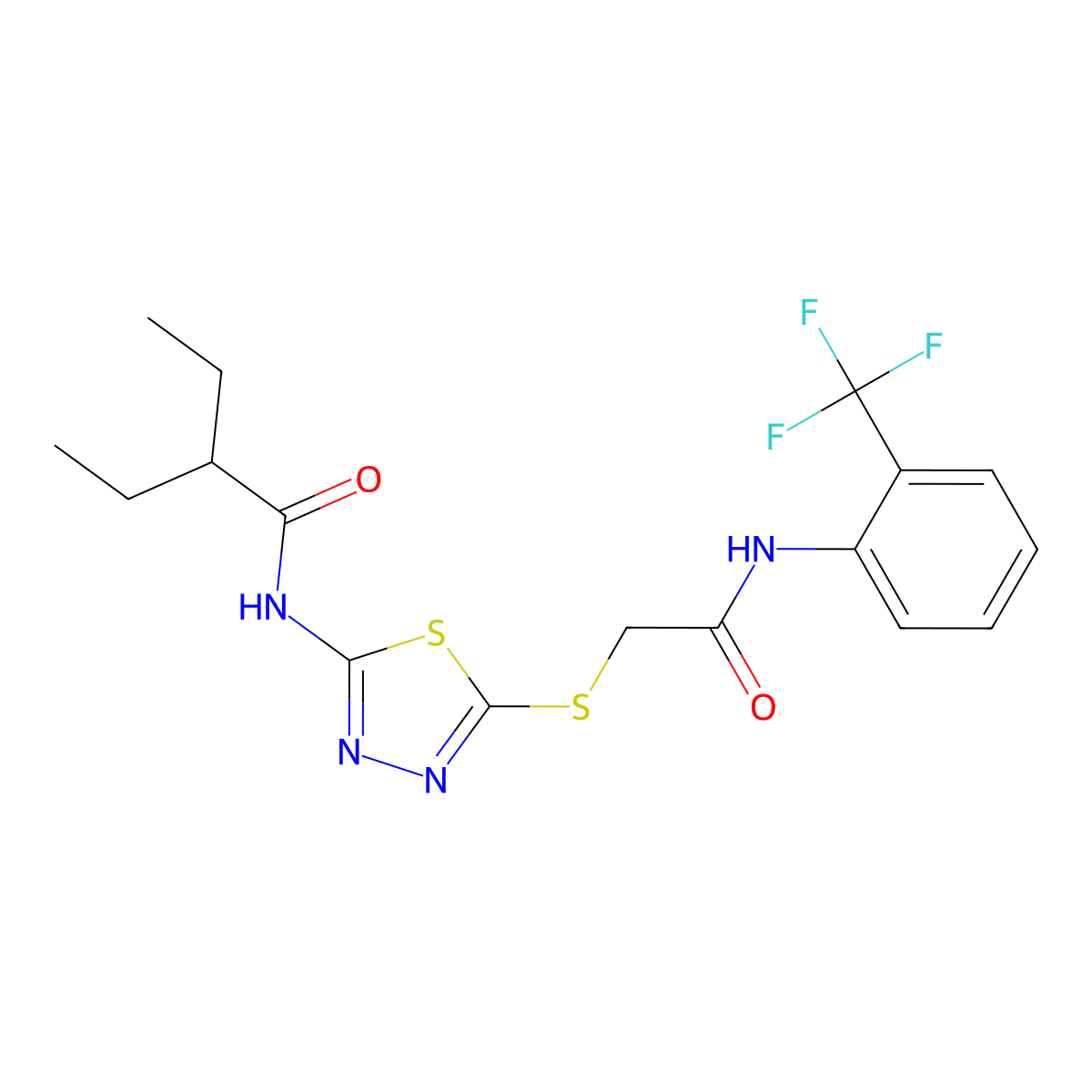 2-ethyl-N-(5-((2-oxo-2-((2-(trifluoromethyl)phenyl)amino)ethyl)thio)-1,3,4-thiadiazol-2-yl)butanamide molecular structure, CAS 392296-84-3