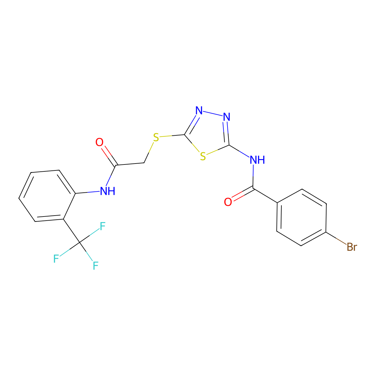 4-bromo-N-[5-[2-oxo-2-[2-(trifluoromethyl)anilino]ethyl]sulfanyl-1,3,4-thiadiazol-2-yl]benzamide molecular structure, CAS 392297-01-7