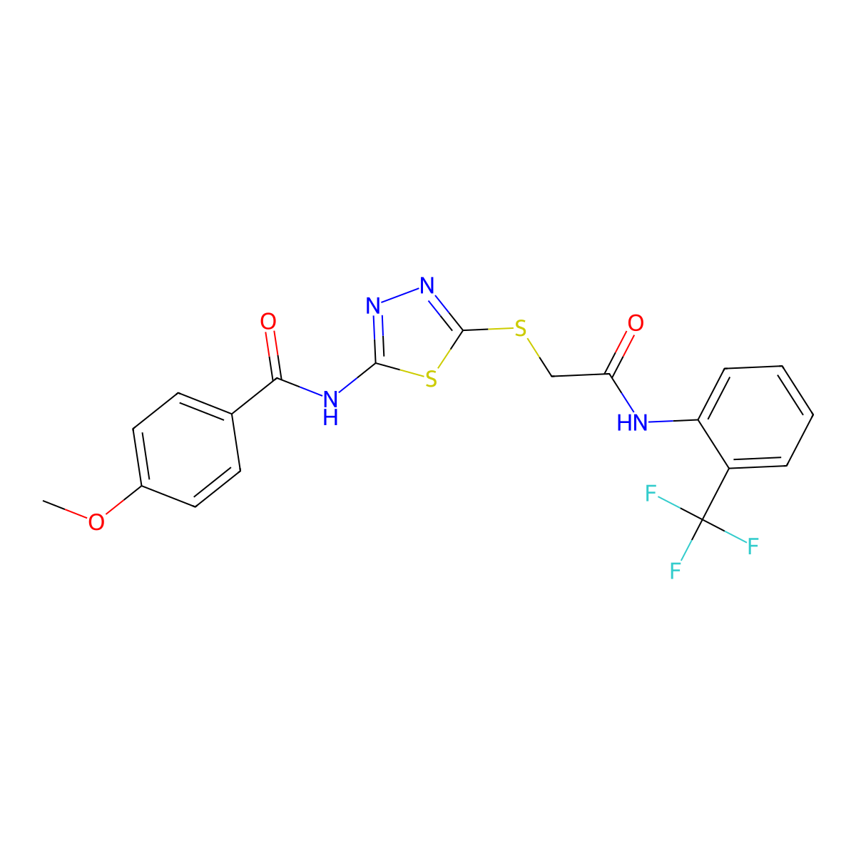 4-methoxy-N-[5-[2-oxo-2-[2-(trifluoromethyl)anilino]ethyl]sulfanyl-1,3,4-thiadiazol-2-yl]benzamide molecular structure, CAS 392297-04-0