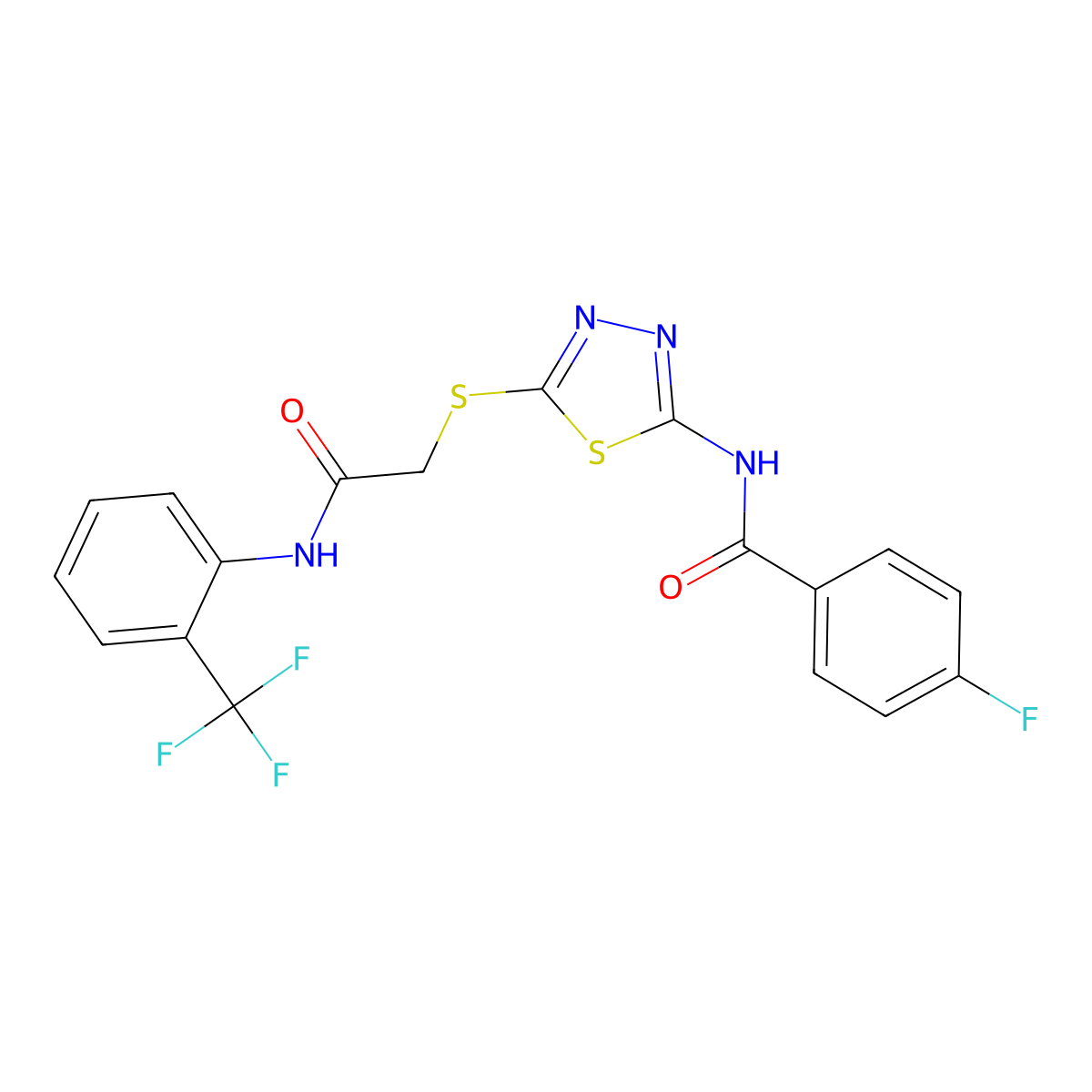 4-fluoro-N-[5-[2-oxo-2-[2-(trifluoromethyl)anilino]ethyl]sulfanyl-1,3,4-thiadiazol-2-yl]benzamide molecular structure, CAS 392297-09-5