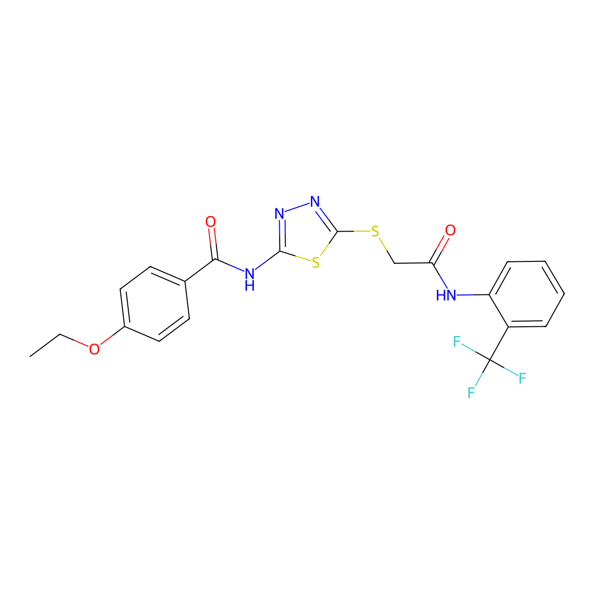4-ethoxy-N-[5-[2-oxo-2-[2-(trifluoromethyl)anilino]ethyl]sulfanyl-1,3,4-thiadiazol-2-yl]benzamide molecular structure, CAS 392297-13-1