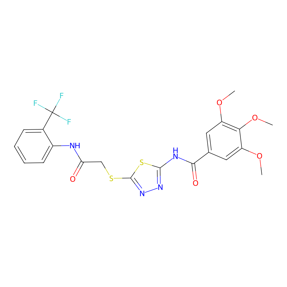 3,4,5-trimethoxy-N-[5-[2-oxo-2-[2-(trifluoromethyl)anilino]ethyl]sulfanyl-1,3,4-thiadiazol-2-yl]benzamide molecular structure, CAS 392297-23-3