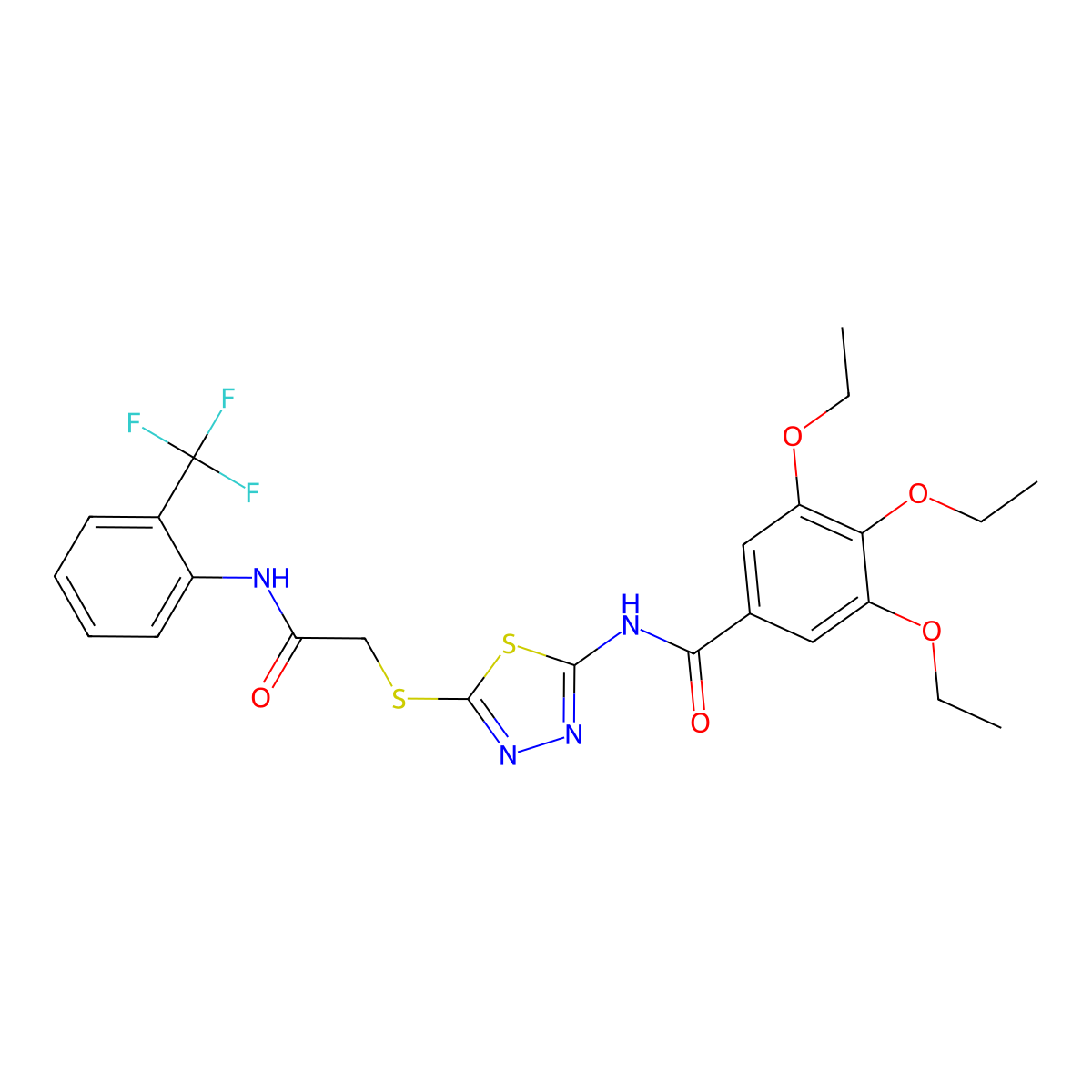 3,4,5-triethoxy-N-[5-[2-oxo-2-[2-(trifluoromethyl)anilino]ethyl]sulfanyl-1,3,4-thiadiazol-2-yl]benzamide molecular structure, CAS 392297-24-4