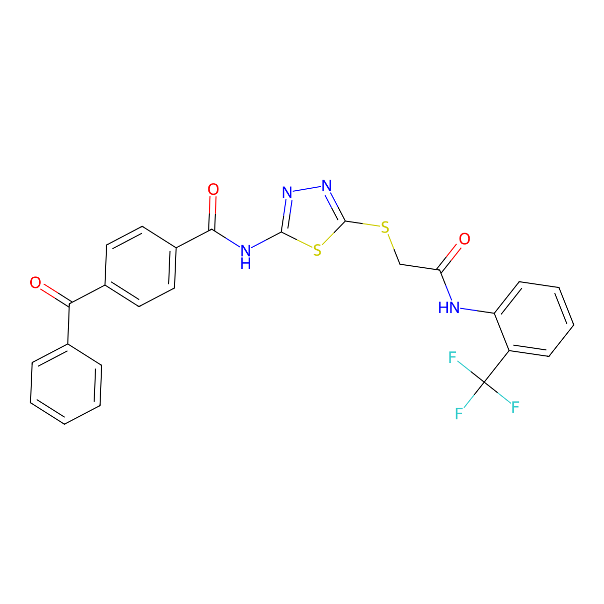 4-benzoyl-N-(5-((2-oxo-2-((2-(trifluoromethyl)phenyl)amino)ethyl)thio)-1,3,4-thiadiazol-2-yl)benzamide molecular structure, CAS 392297-29-9