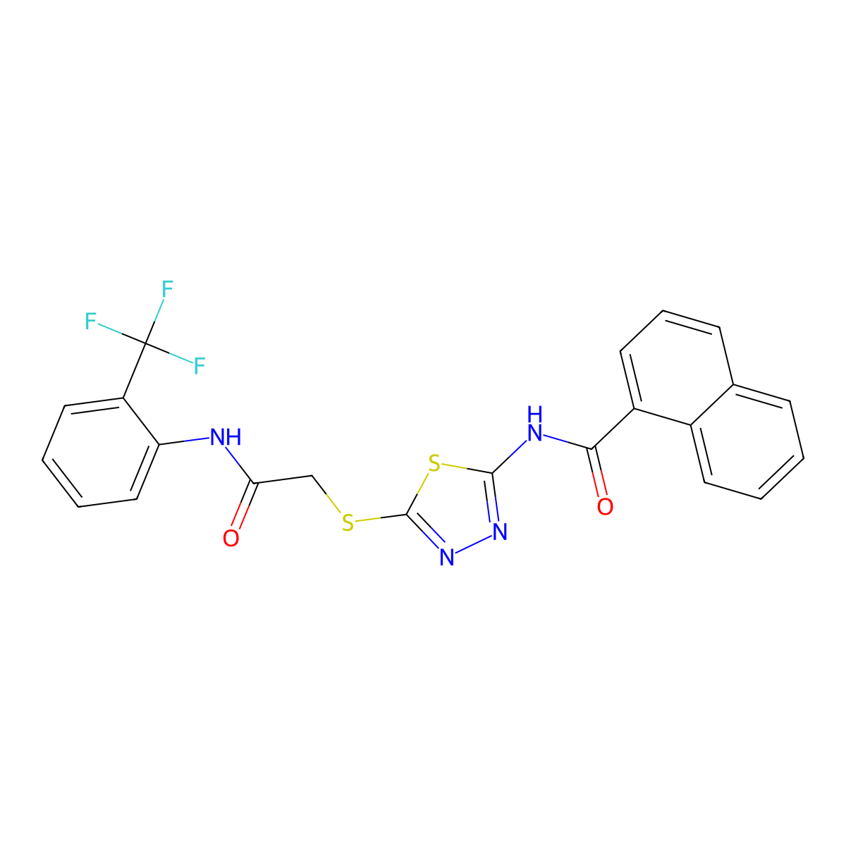N-[5-[2-oxo-2-[2-(trifluoromethyl)anilino]ethyl]sulfanyl-1,3,4-thiadiazol-2-yl]naphthalene-1-carboxamide molecular structure, CAS 392297-30-2