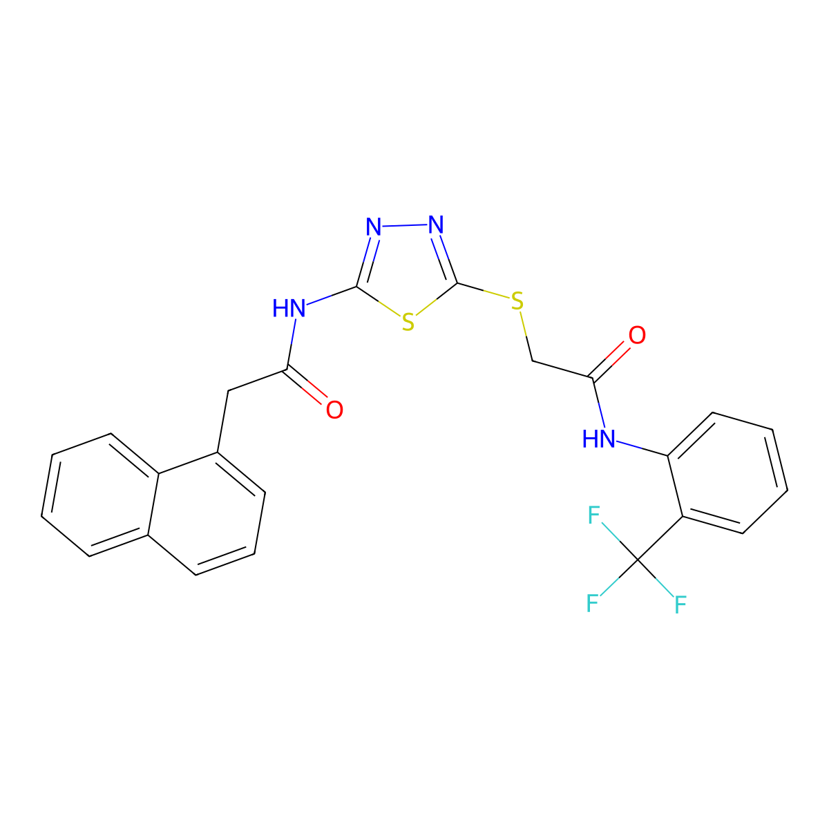 2-(naphthalen-1-yl)-N-(5-((2-oxo-2-((2-(trifluoromethyl)phenyl)amino)ethyl)thio)-1,3,4-thiadiazol-2-yl)acetamide molecular structure, CAS 392297-31-3