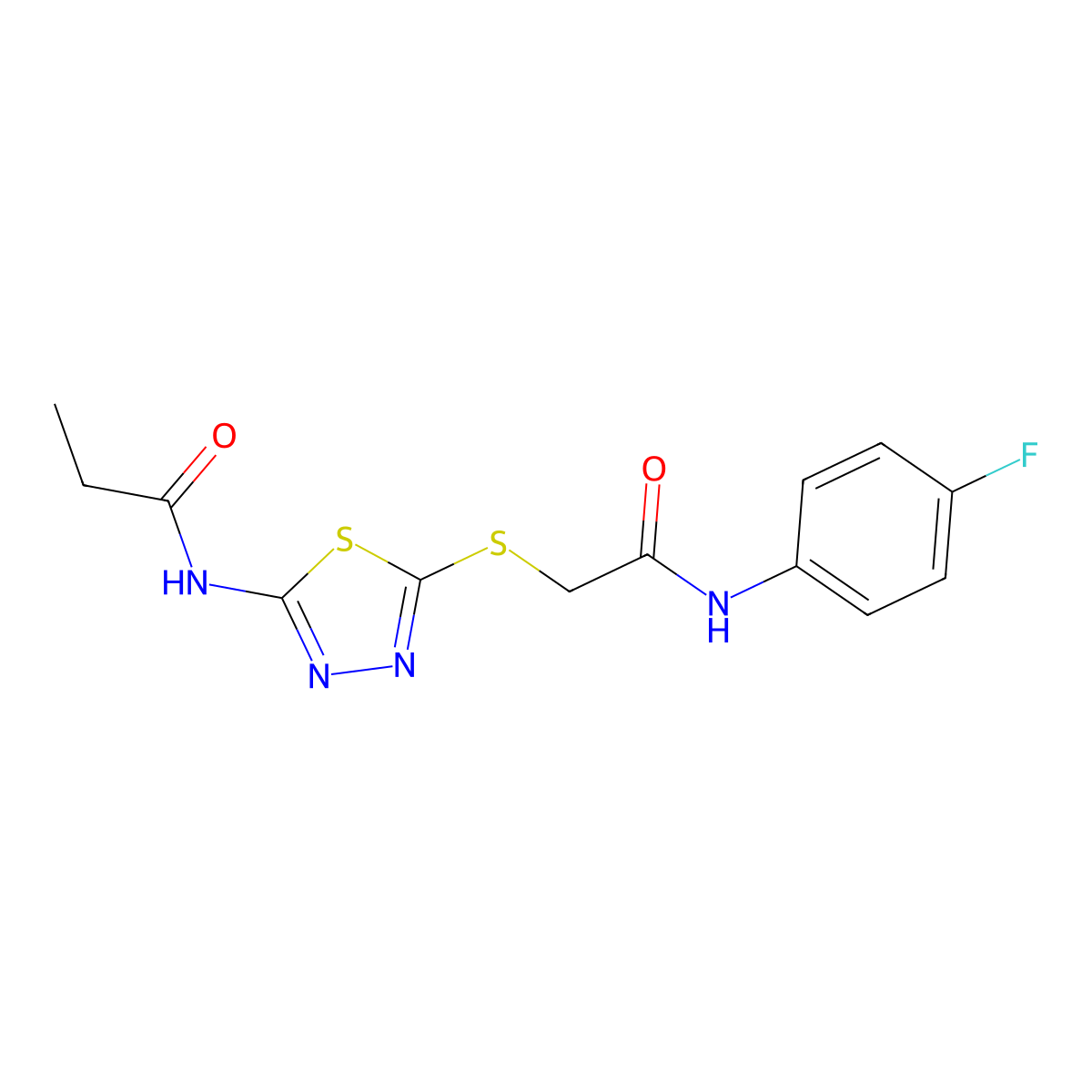 N-(5-((2-((4-fluorophenyl)amino)-2-oxoethyl)thio)-1,3,4-thiadiazol-2-yl)propionamide molecular structure, CAS 392297-33-5