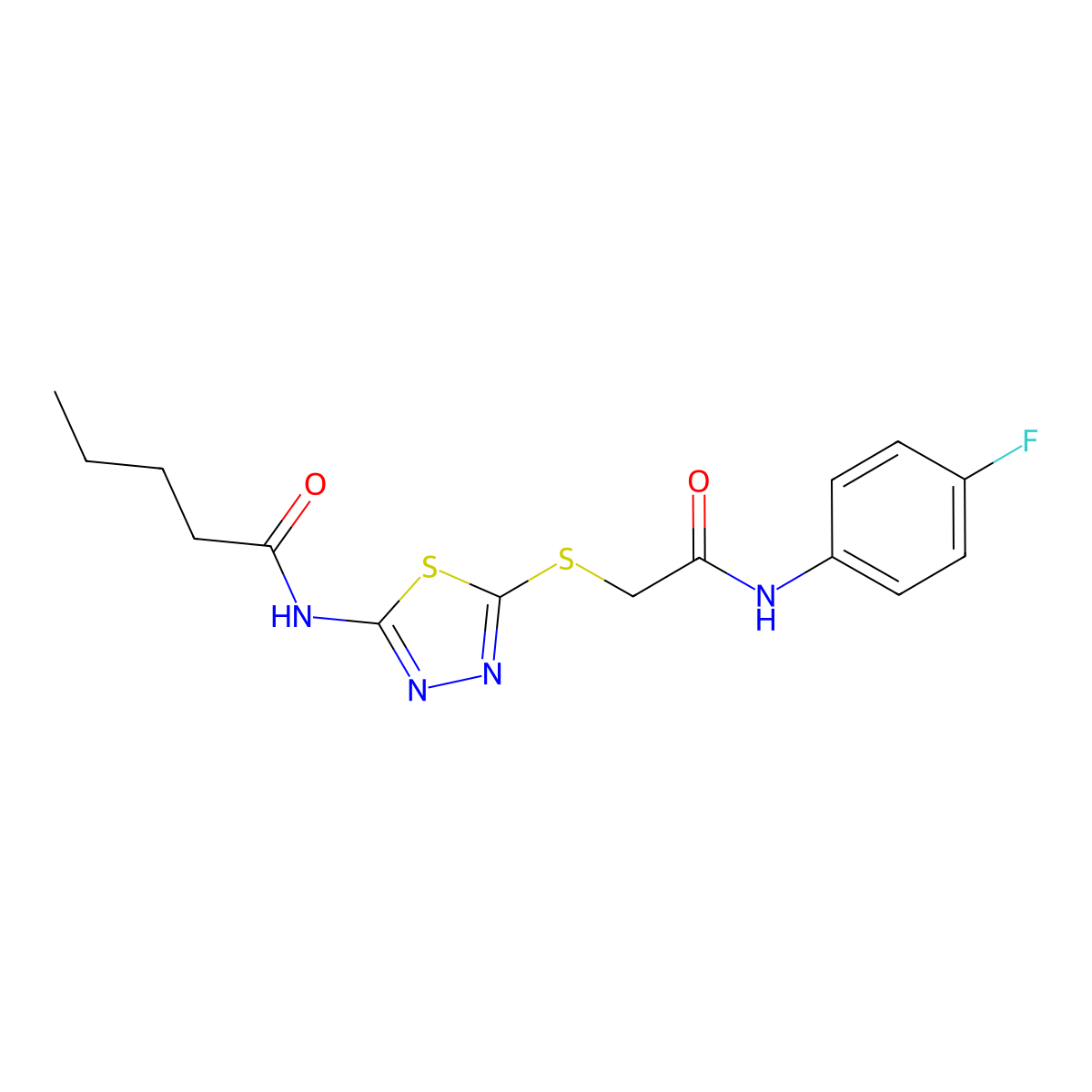 N-(5-((2-((4-fluorophenyl)amino)-2-oxoethyl)thio)-1,3,4-thiadiazol-2-yl)pentanamide molecular structure, CAS 392297-37-9