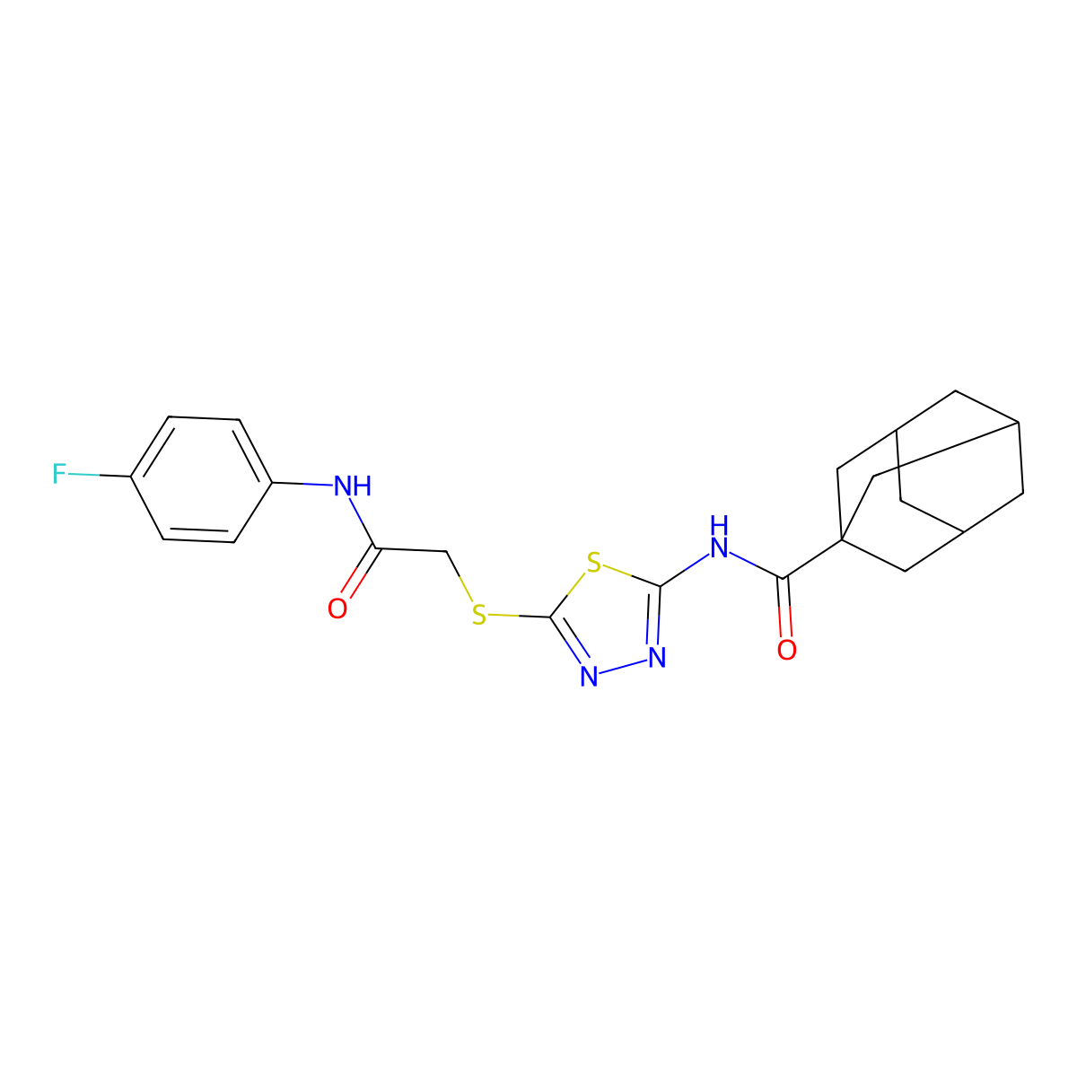 N-[5-[2-(4-fluoroanilino)-2-oxoethyl]sulfanyl-1,3,4-thiadiazol-2-yl]adamantane-1-carboxamide molecular structure, CAS 392297-47-1