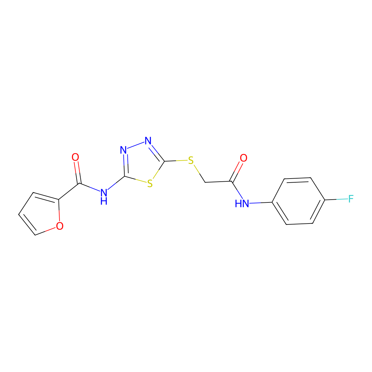 N-(5-((2-((4-fluorophenyl)amino)-2-oxoethyl)thio)-1,3,4-thiadiazol-2-yl)furan-2-carboxamide molecular structure, CAS 392297-48-2