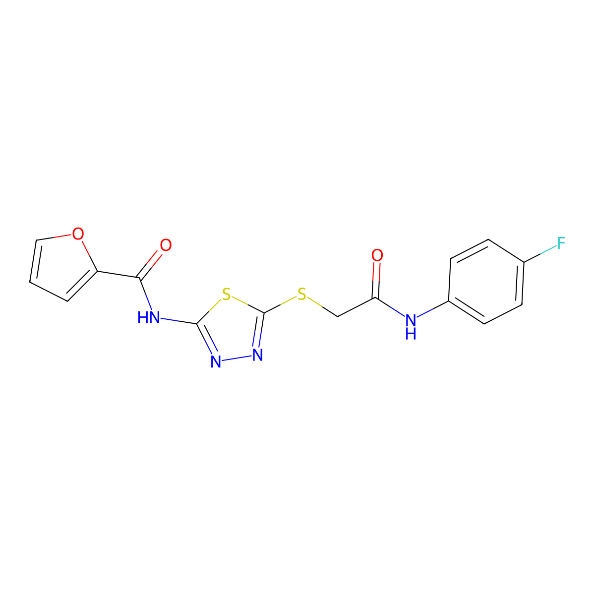 N-(5-((2-((4-fluorophenyl)amino)-2-oxoethyl)thio)-1,3,4-thiadiazol-2-yl)furan-2-carboxamide molecular structure, CAS 392297-48-2