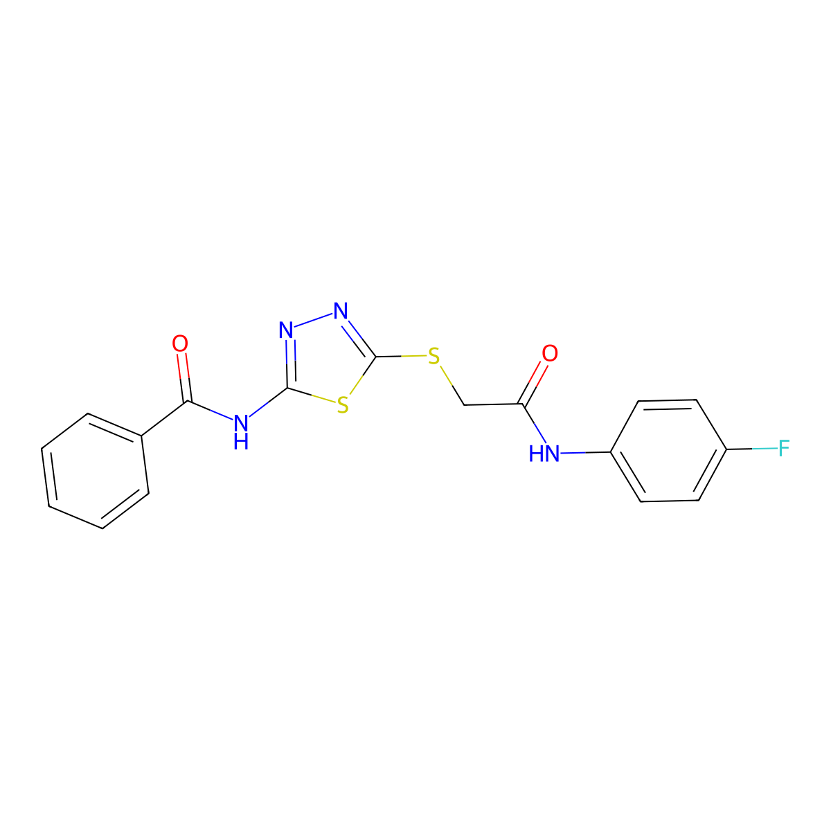 N-(5-((2-((4-fluorophenyl)amino)-2-oxoethyl)thio)-1,3,4-thiadiazol-2-yl)benzamide molecular structure, CAS 392297-51-7