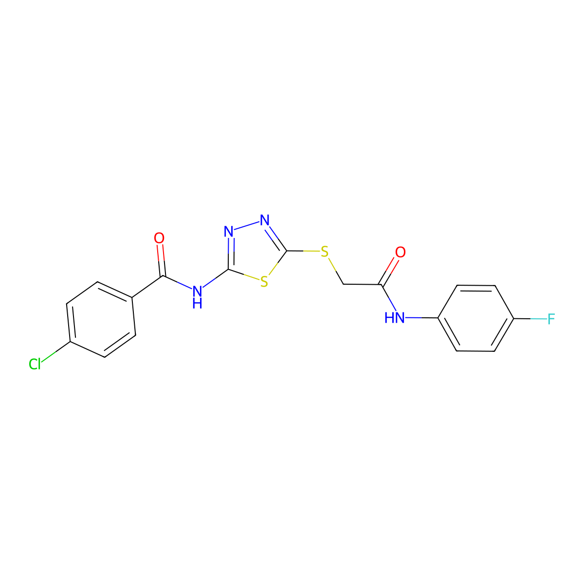 4-chloro-N-(5-((2-((4-fluorophenyl)amino)-2-oxoethyl)thio)-1,3,4-thiadiazol-2-yl)benzamide molecular structure, CAS 392297-55-1