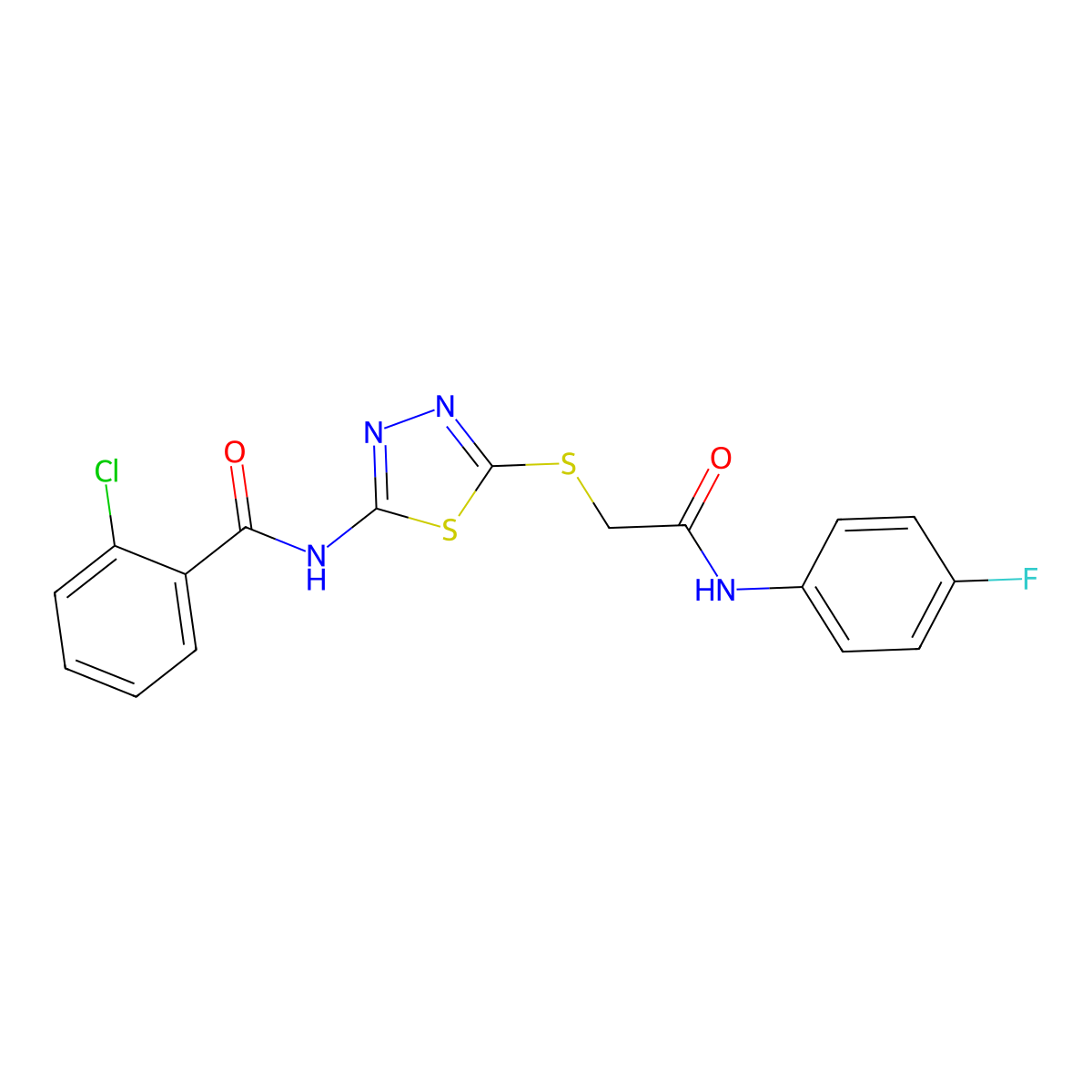 2-chloro-N-[5-[2-(4-fluoroanilino)-2-oxoethyl]sulfanyl-1,3,4-thiadiazol-2-yl]benzamide molecular structure, CAS 392297-57-3