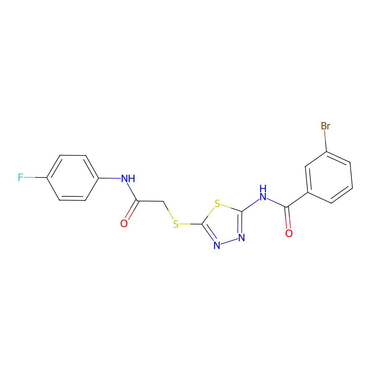 3-bromo-N-[5-[2-(4-fluoroanilino)-2-oxoethyl]sulfanyl-1,3,4-thiadiazol-2-yl]benzamide molecular structure, CAS 392297-59-5