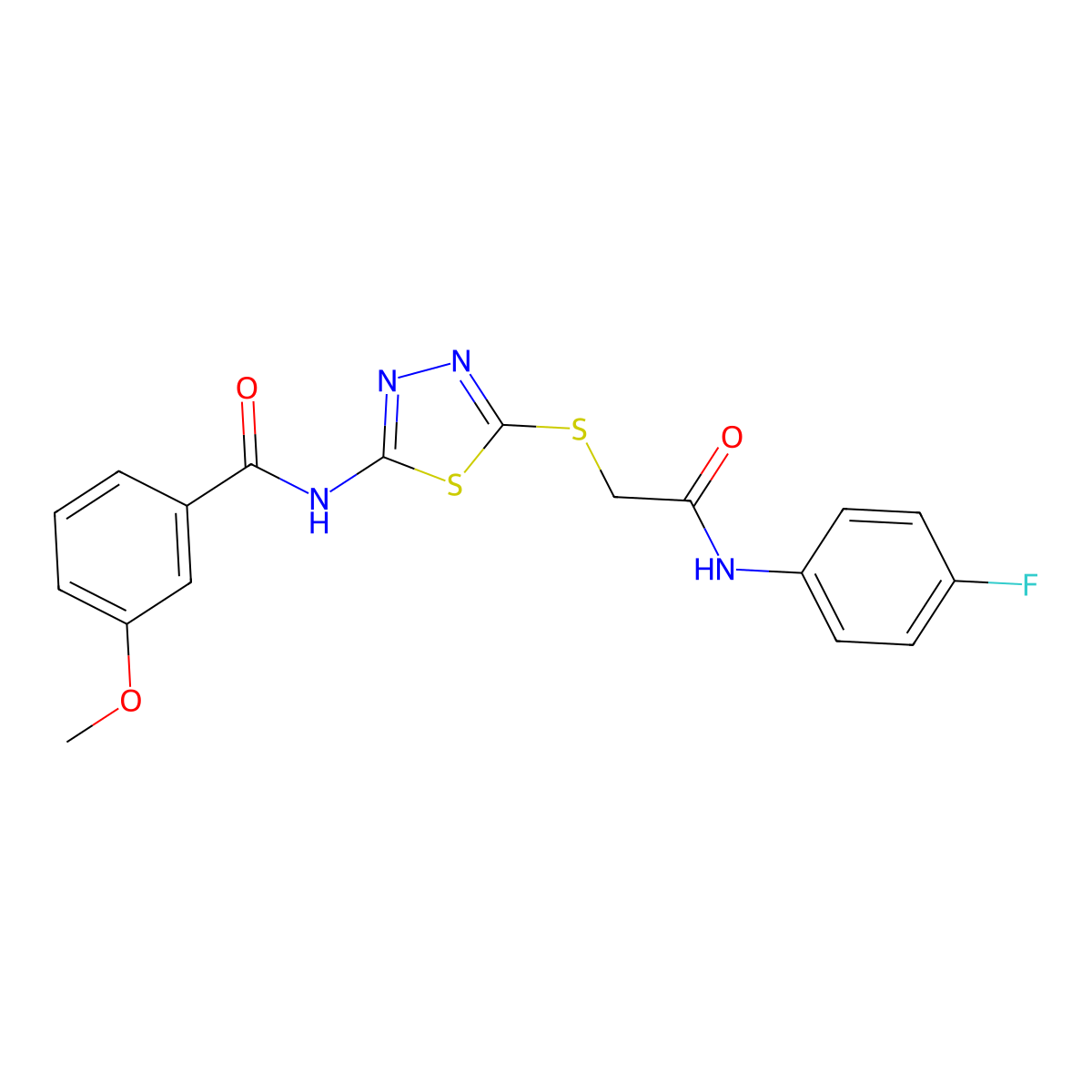 N-[5-[2-(4-fluoroanilino)-2-oxoethyl]sulfanyl-1,3,4-thiadiazol-2-yl]-3-methoxybenzamide molecular structure, CAS 392297-62-0