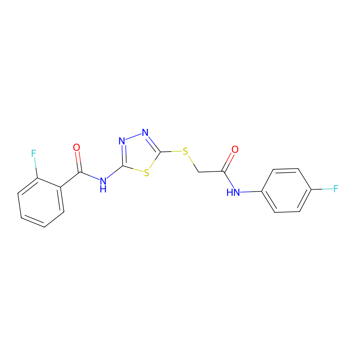 2-fluoro-N-(5-((2-((4-fluorophenyl)amino)-2-oxoethyl)thio)-1,3,4-thiadiazol-2-yl)benzamide molecular structure, CAS 392297-67-5