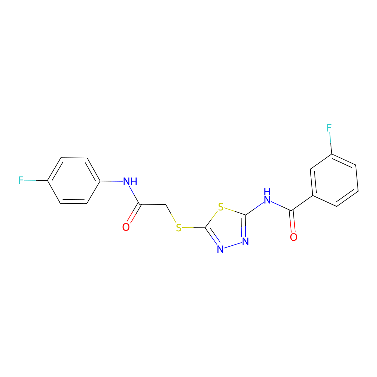 3-fluoro-N-[5-[2-(4-fluoroanilino)-2-oxoethyl]sulfanyl-1,3,4-thiadiazol-2-yl]benzamide molecular structure, CAS 392297-68-6