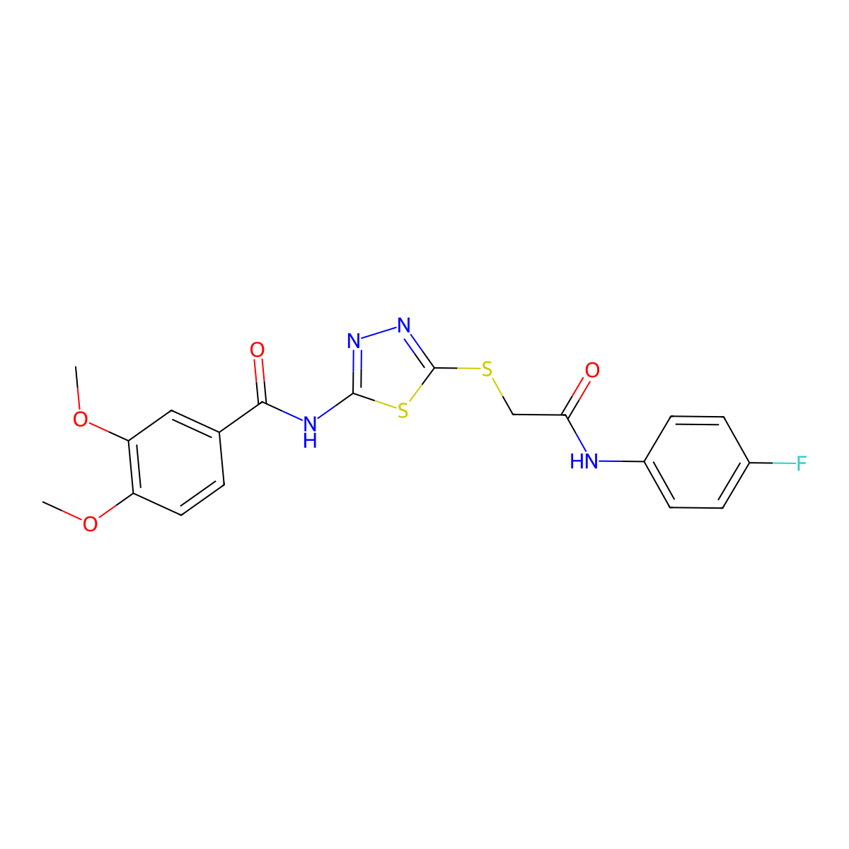 N-(5-{[2-(4-fluoroanilino)-2-oxoethyl]sulfanyl}-1,3,4-thiadiazol-2-yl)-3,4-dimethoxybenzamide molecular structure, CAS 392297-80-2