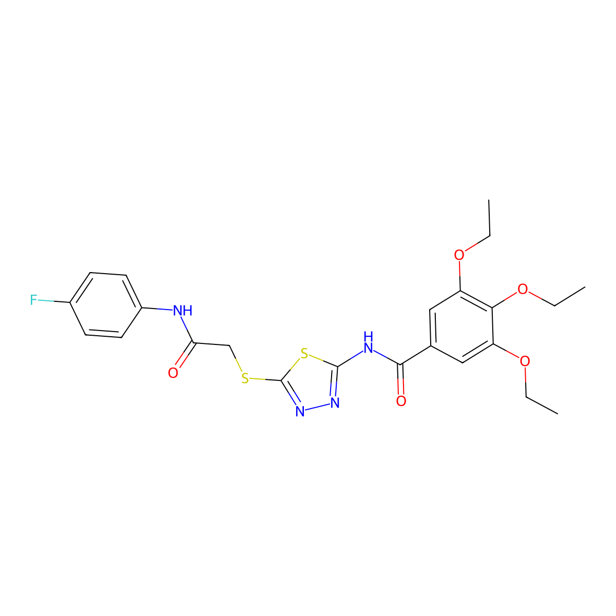 3,4,5-triethoxy-N-[5-[2-(4-fluoroanilino)-2-oxoethyl]sulfanyl-1,3,4-thiadiazol-2-yl]benzamide molecular structure, CAS 392297-83-5