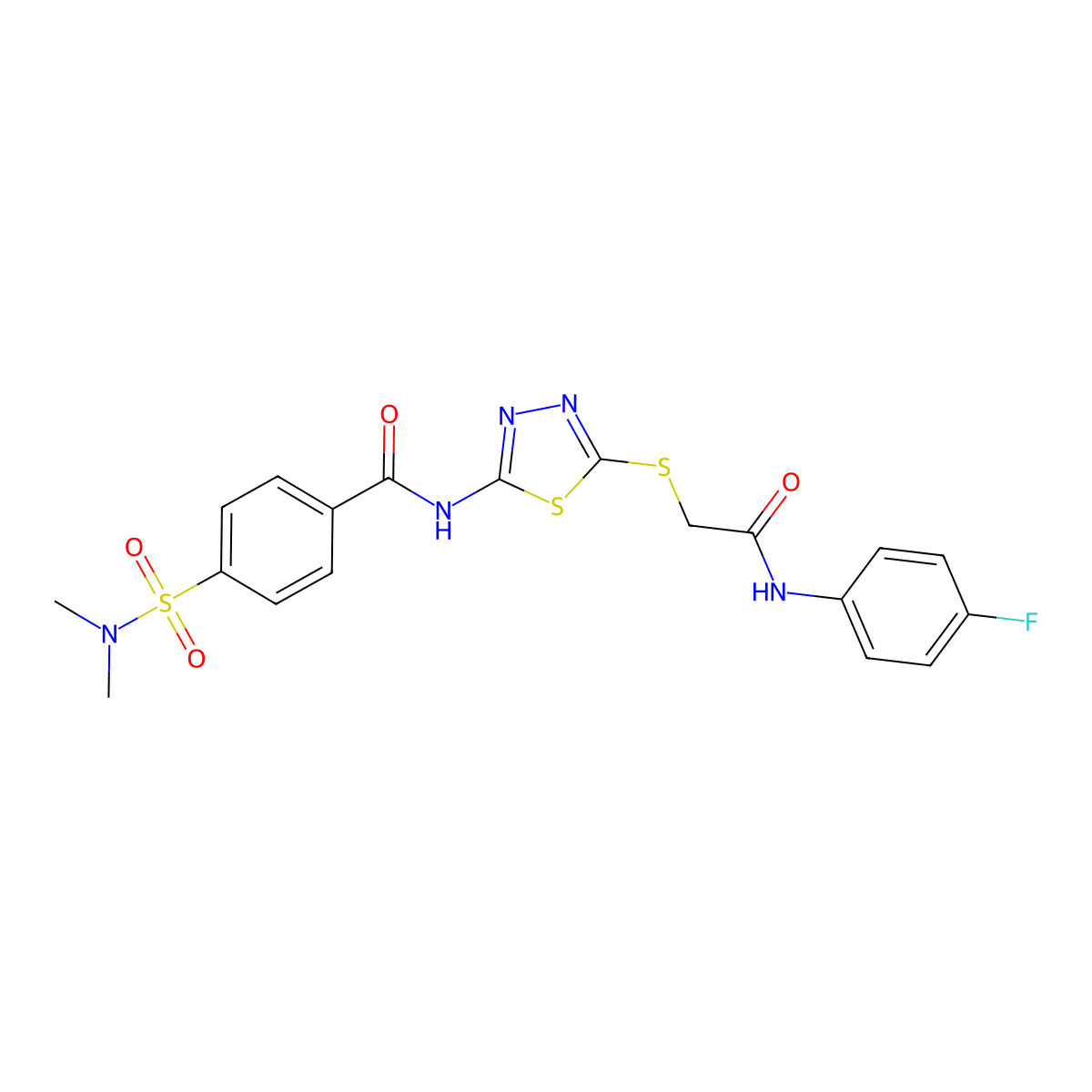 4-(dimethylsulfamoyl)-N-[5-[2-(4-fluoroanilino)-2-oxoethyl]sulfanyl-1,3,4-thiadiazol-2-yl]benzamide molecular structure, CAS 392297-85-7
