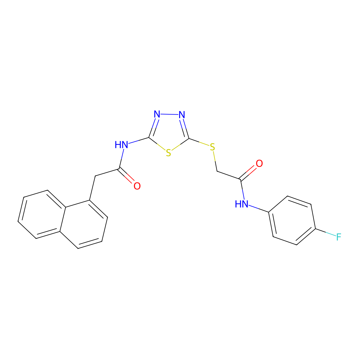 N-(4-fluorophenyl)-2-((5-(2-(naphthalen-1-yl)acetamido)-1,3,4-thiadiazol-2-yl)thio)acetamide molecular structure, CAS 392297-91-5