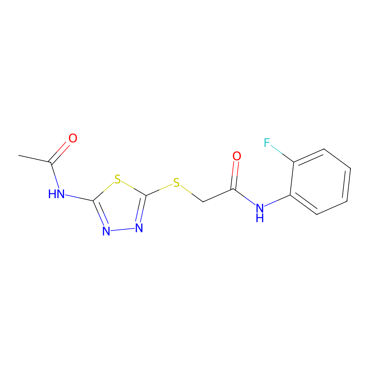 2-((5-acetamido-1,3,4-thiadiazol-2-yl)thio)-N-(2-fluorophenyl)acetamide molecular structure, CAS 392297-93-7