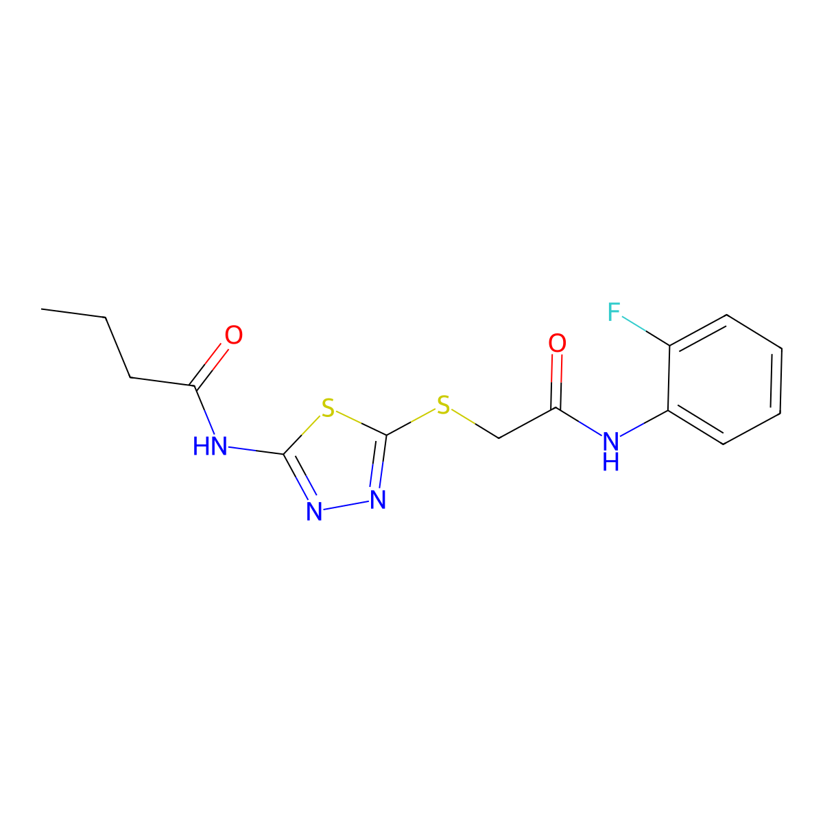 N-(5-((2-((2-fluorophenyl)amino)-2-oxoethyl)thio)-1,3,4-thiadiazol-2-yl)butyramide molecular structure, CAS 392297-98-2