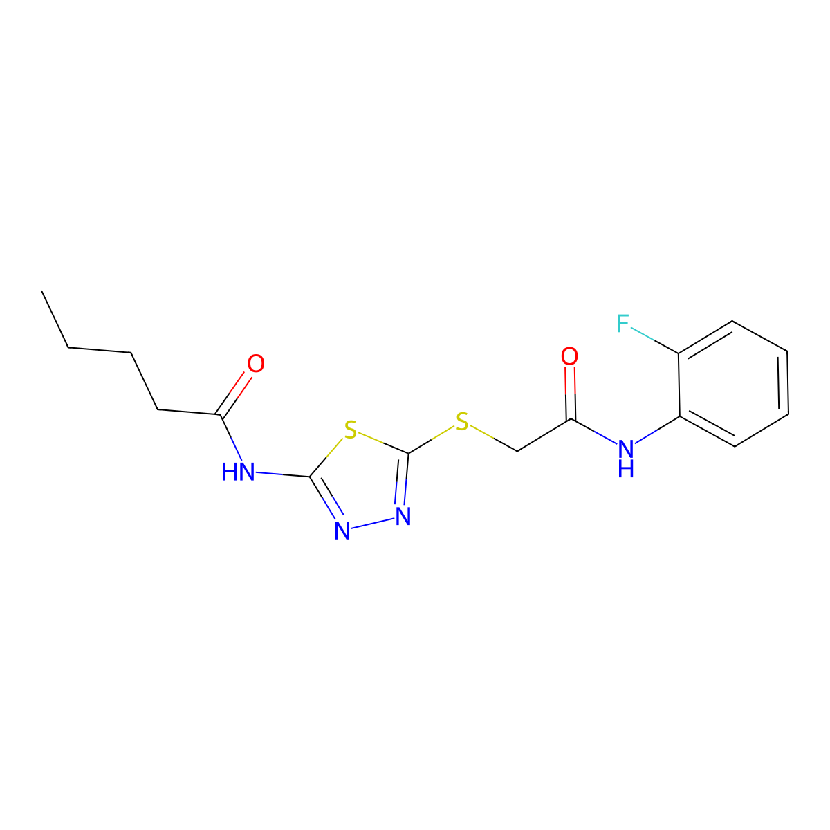 N-(5-((2-((2-fluorophenyl)amino)-2-oxoethyl)thio)-1,3,4-thiadiazol-2-yl)pentanamide molecular structure, CAS 392298-00-9