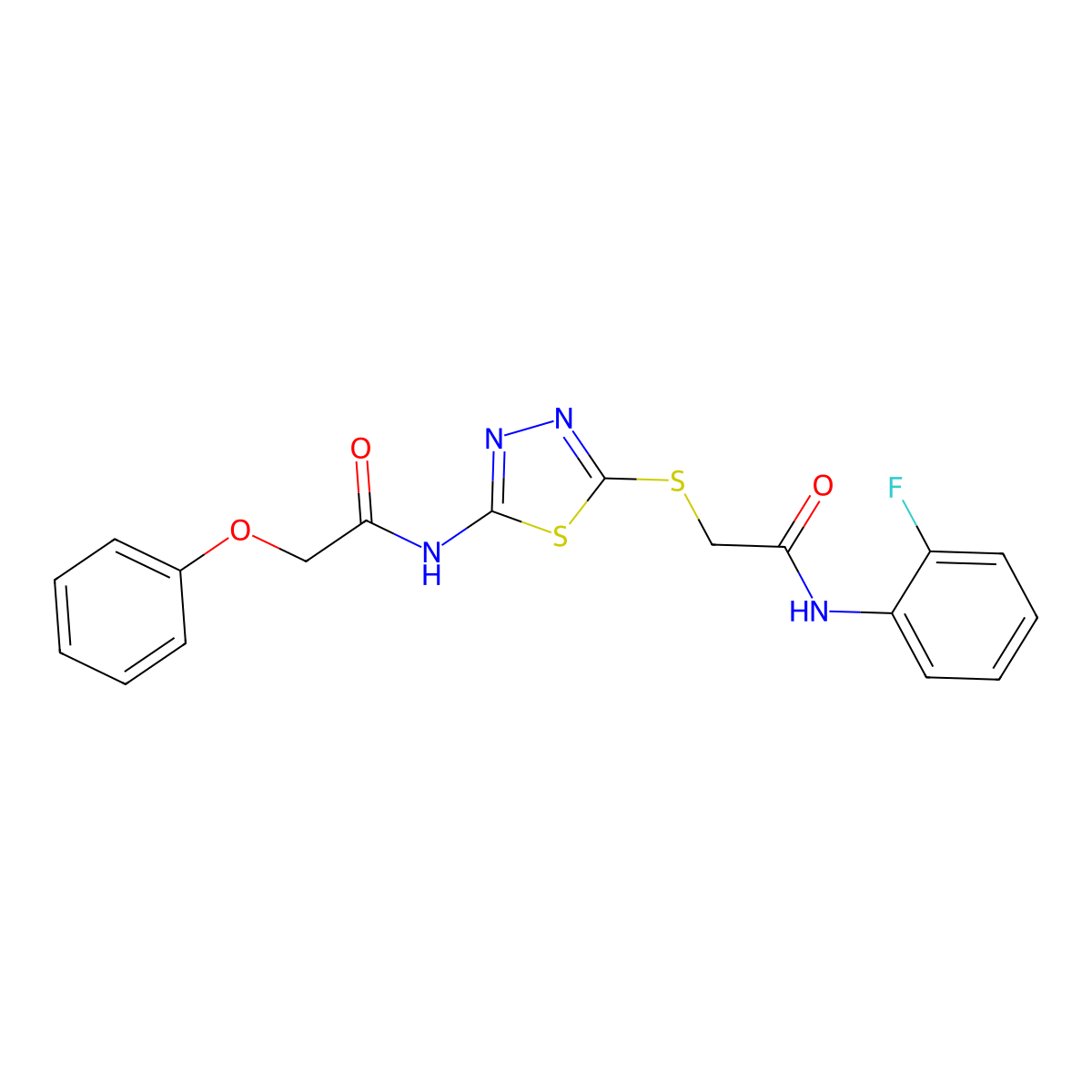 N-(2-fluorophenyl)-2-((5-(2-phenoxyacetamido)-1,3,4-thiadiazol-2-yl)thio)acetamide molecular structure, CAS 392298-02-1
