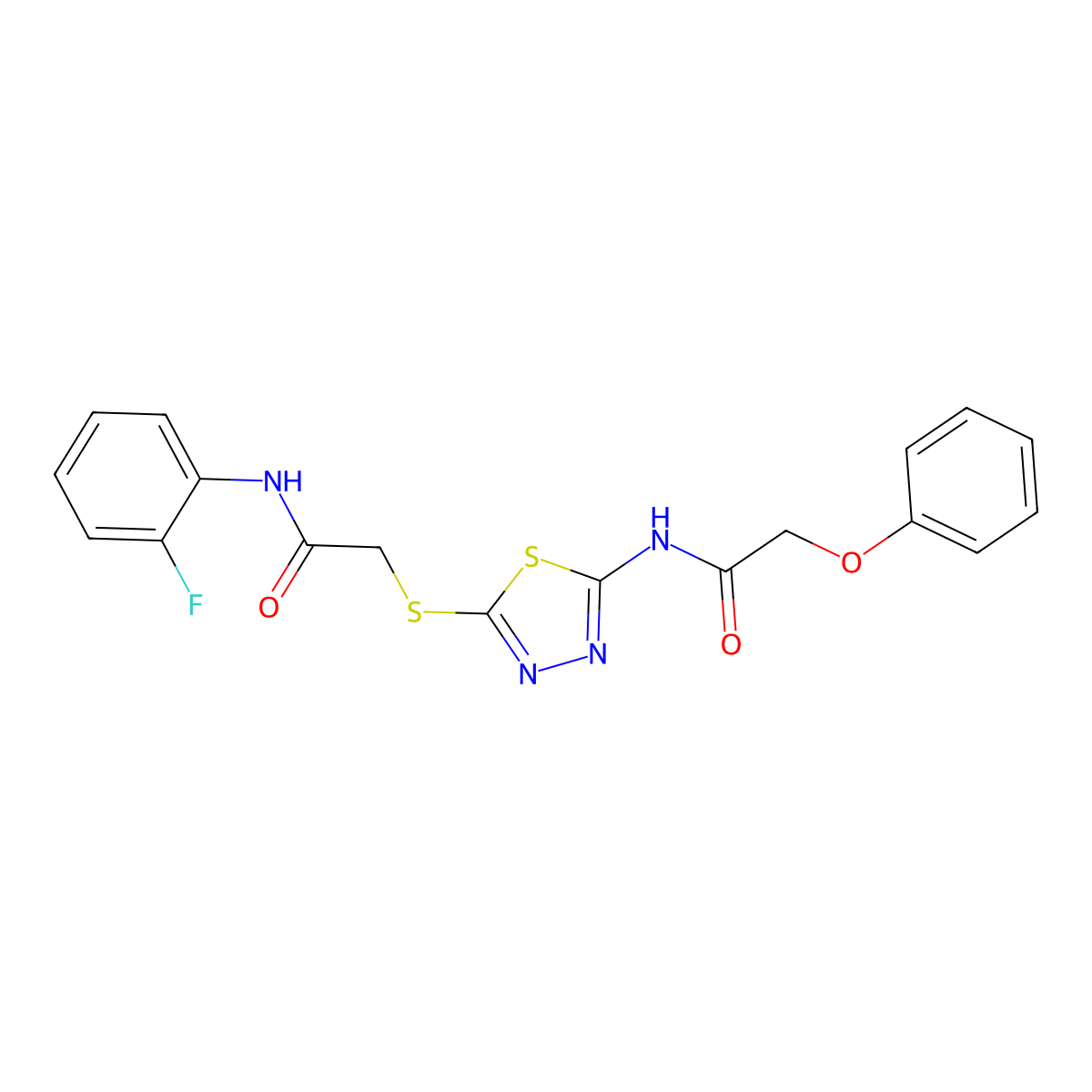 N-(2-fluorophenyl)-2-((5-(2-phenoxyacetamido)-1,3,4-thiadiazol-2-yl)thio)acetamide molecular structure, CAS 392298-02-1